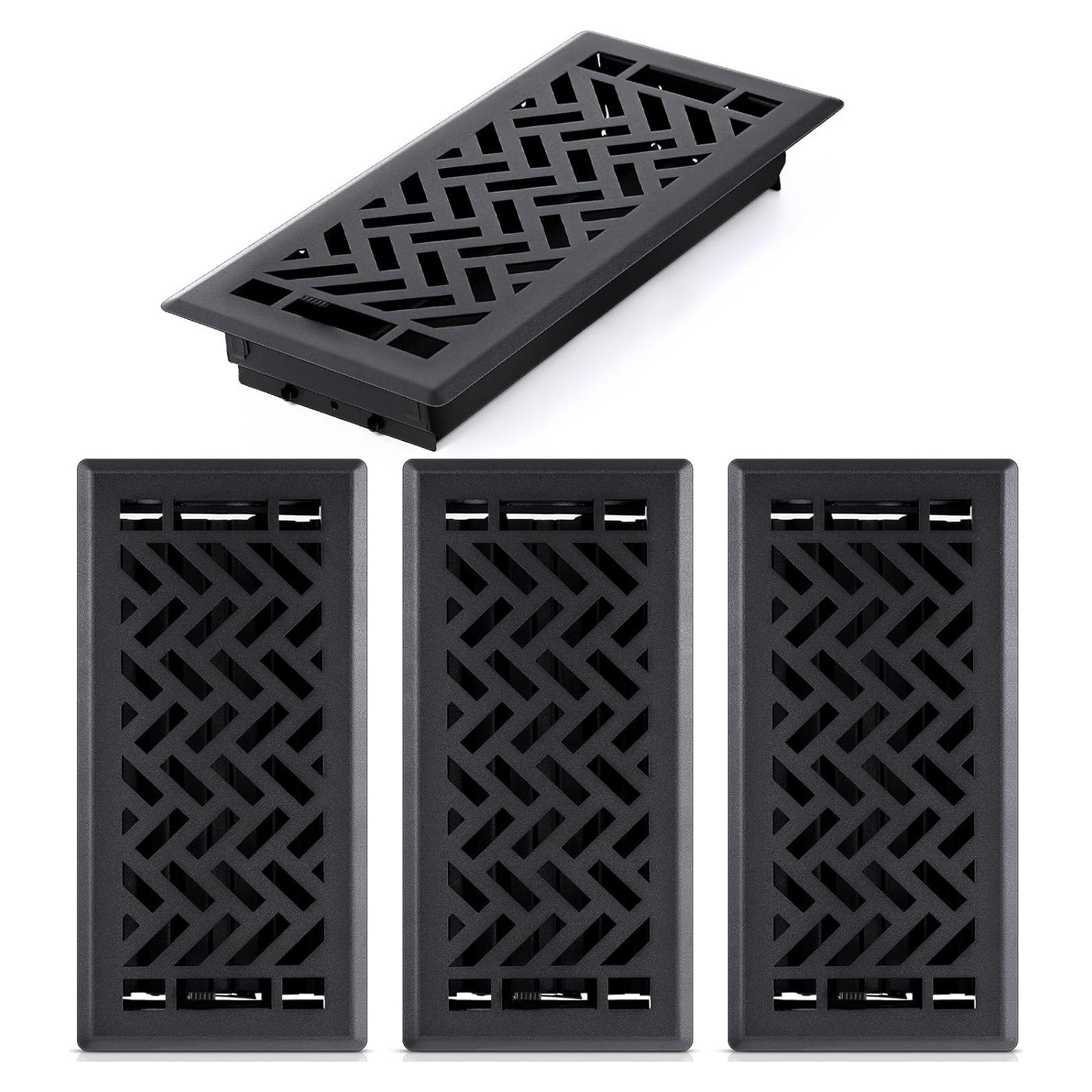 Rejillas de Piso Negras Tuanse - 4 Unidades 10x25 cm Acero