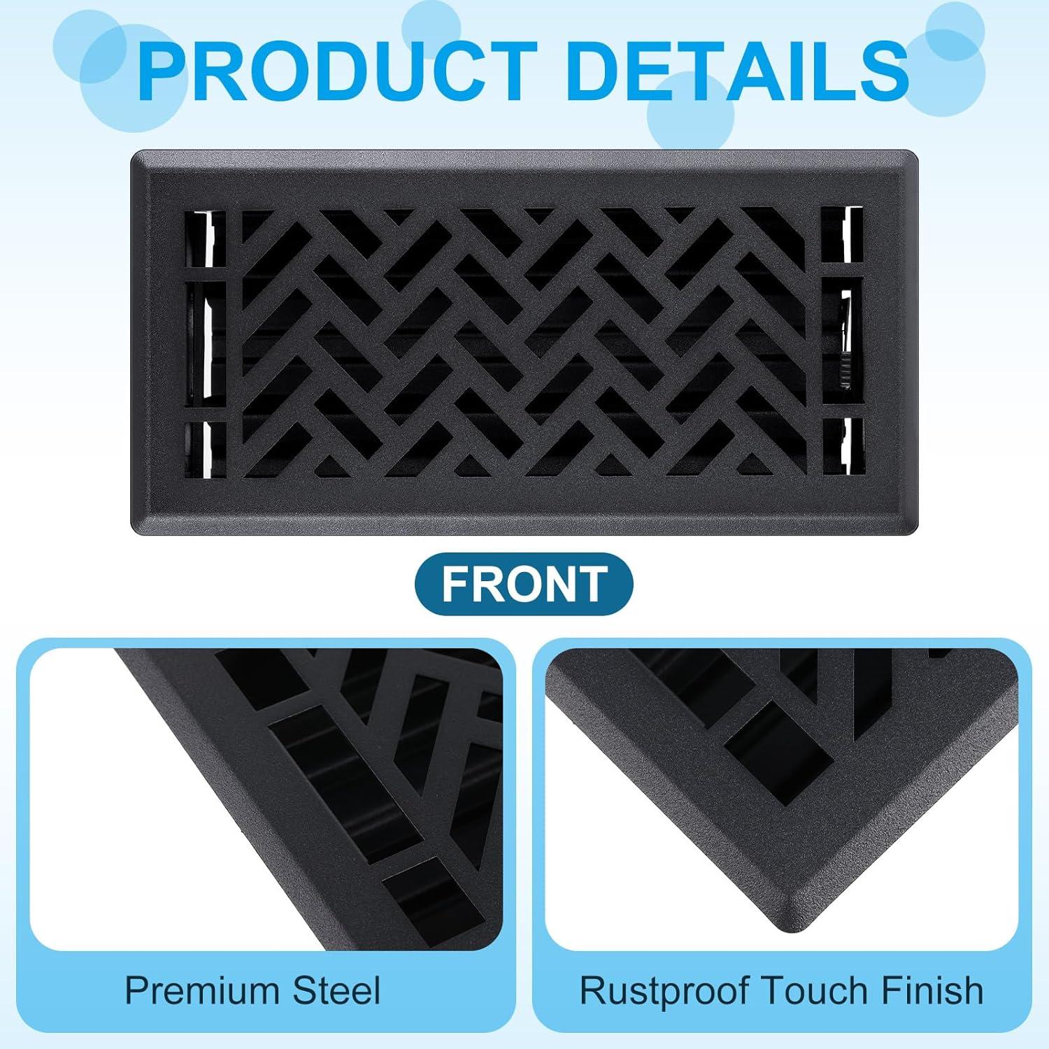 Rejillas de Piso Negras Tuanse - 4 Unidades 10x25 cm Acero