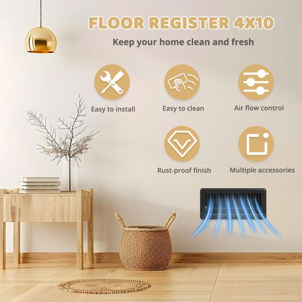 12 Piezas Cubiertas de Ventilación RLOZUI 4x10" Acero Negro