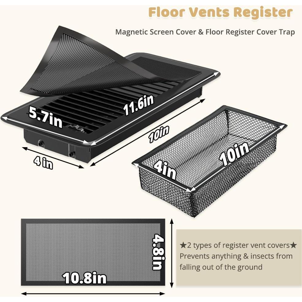 12 Piezas Cubiertas de Ventilación RLOZUI 4x10" Acero Negro