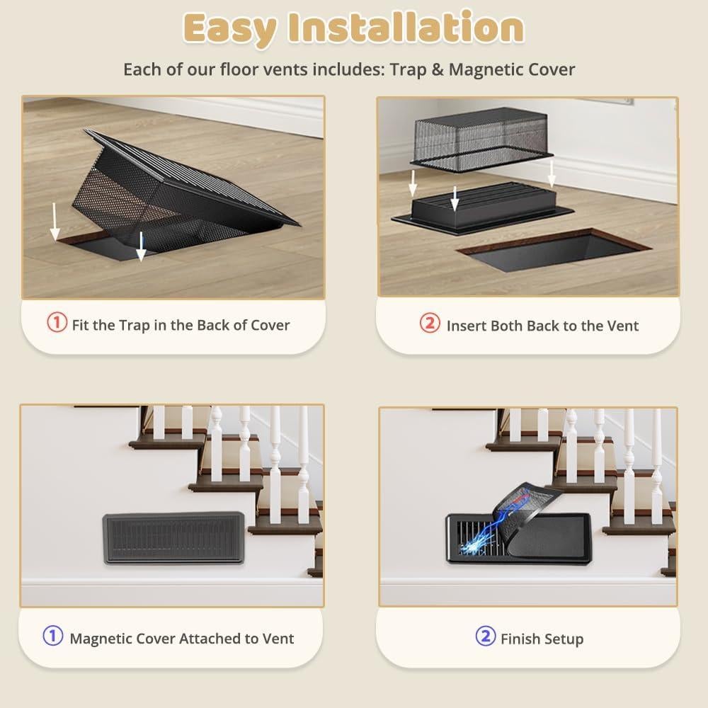 12 Piezas Cubiertas de Ventilación RLOZUI 4x10" Acero Negro