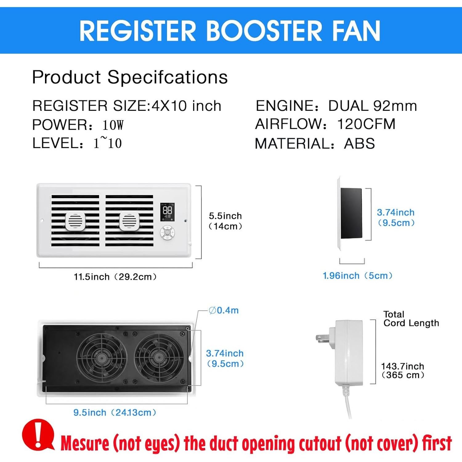 Ventilador Aumentador de Registro Estensoe PQFS-218 10 Velocidades