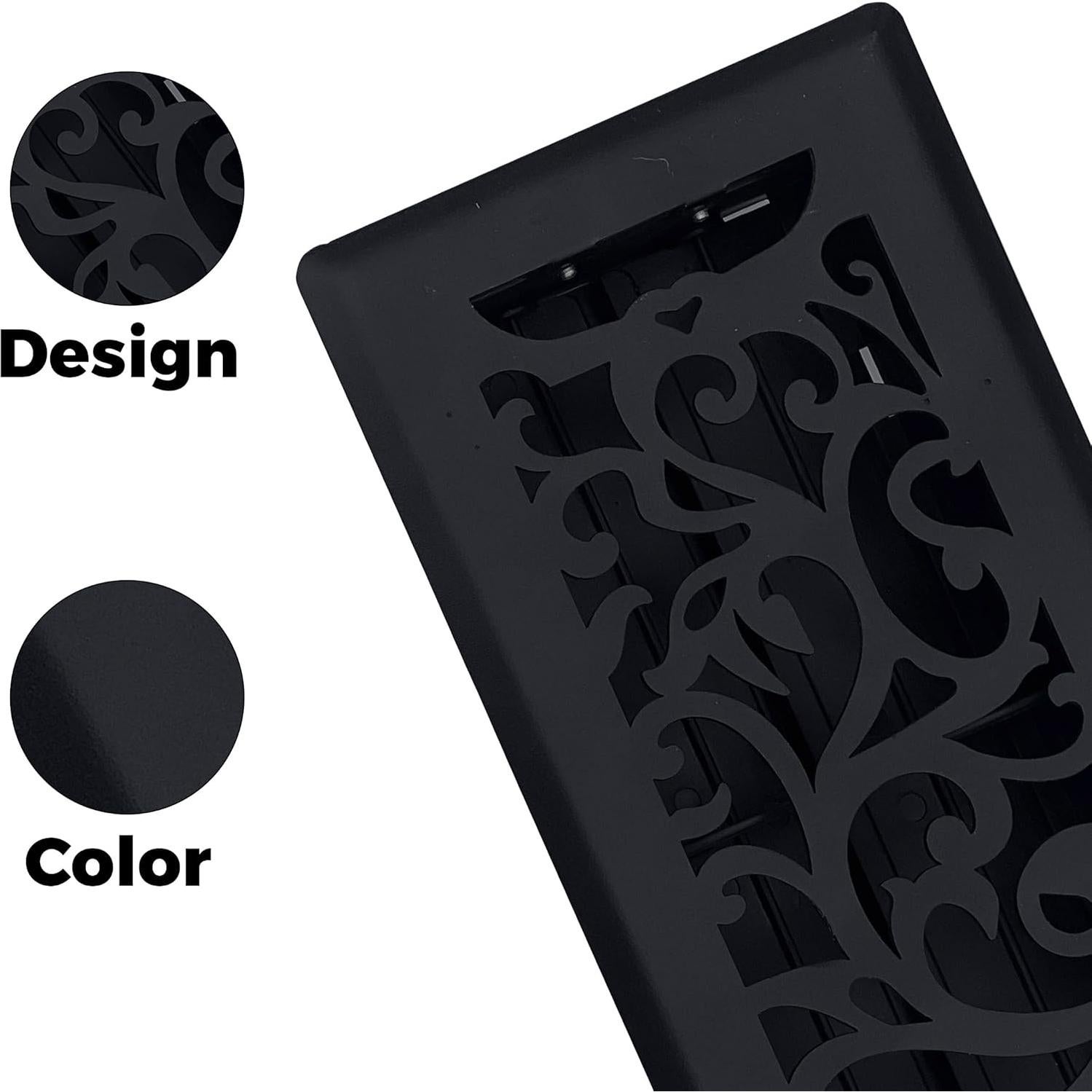 Rejilla de Piso Floral 4x10" Sierra Gates Negro Texturizado