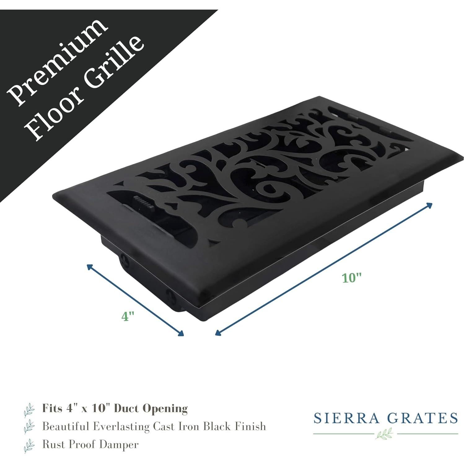 Rejilla de Piso Floral 4x10" Sierra Gates Negro Texturizado