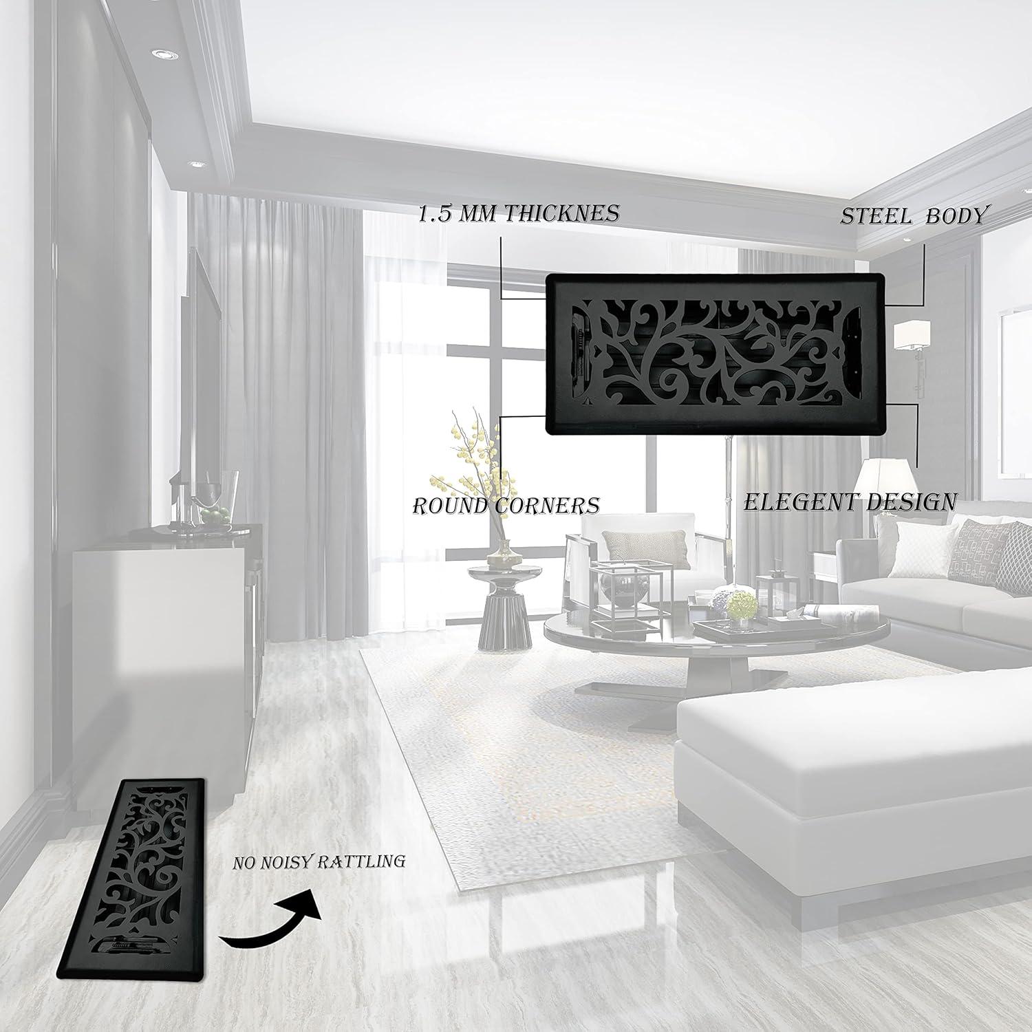 Rejilla de Piso Floral 4x10" Sierra Gates Negro Texturizado