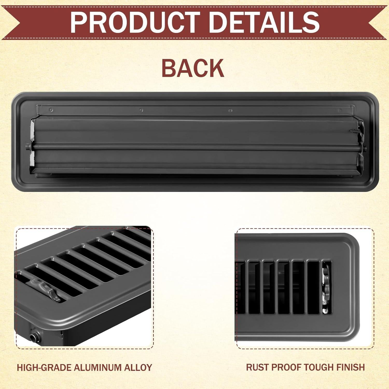 Cubiertas de Ventilación de Piso Tandefio 5.08x30.48 cm Gris