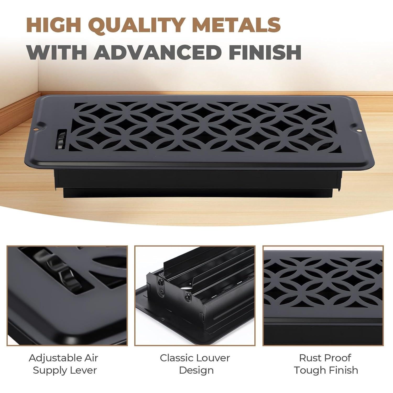 2 Cubiertas de Ventilación de Piso Ajustables 4x10 MMFSF Negro