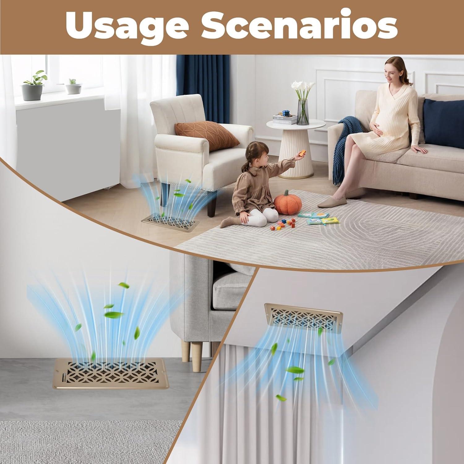 2 Cubiertas de Ventilación de Piso Ajustables 4x10 MMFSF Negro