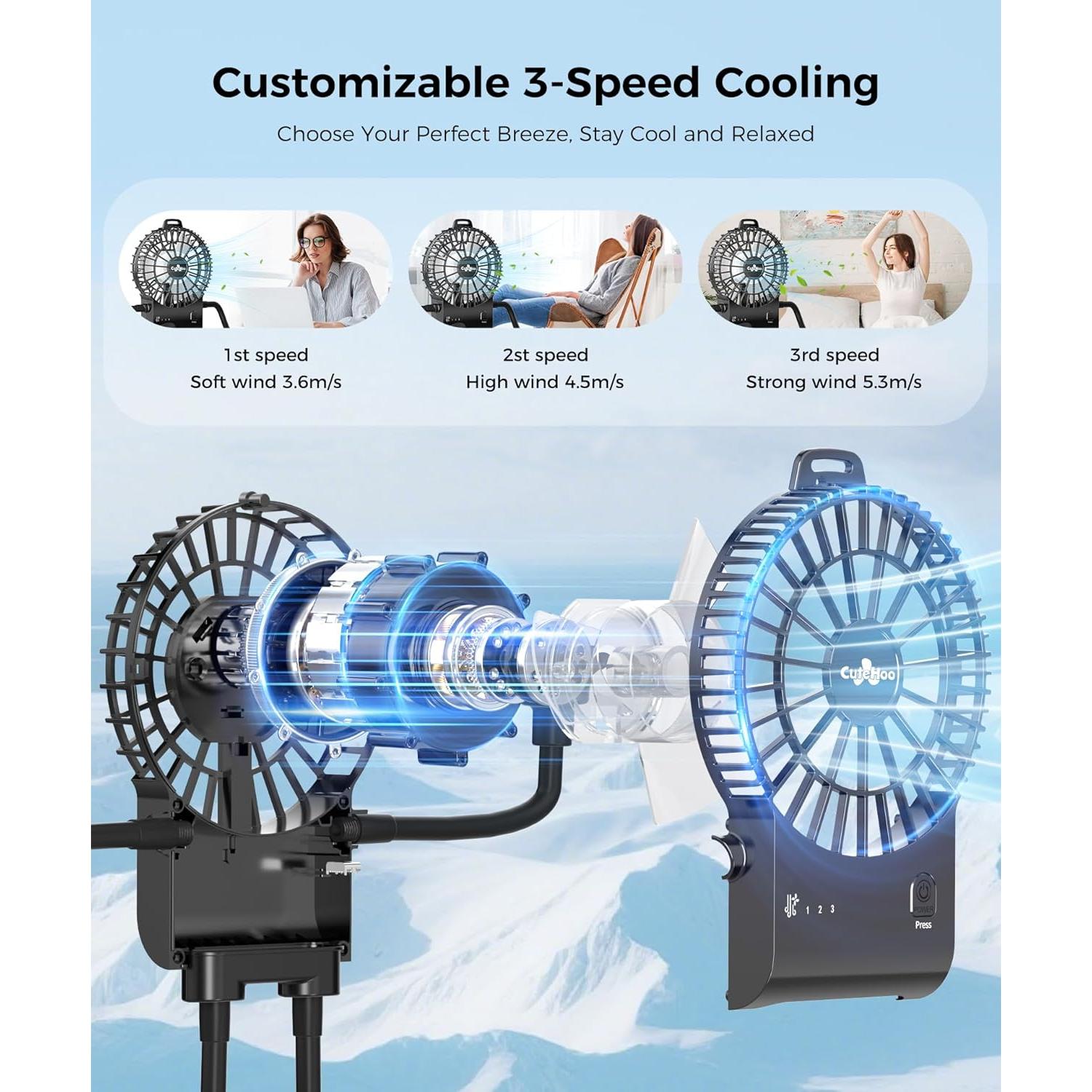 Ventilador Robot Portátil CUTEHOO Recargable Oscuro 10h