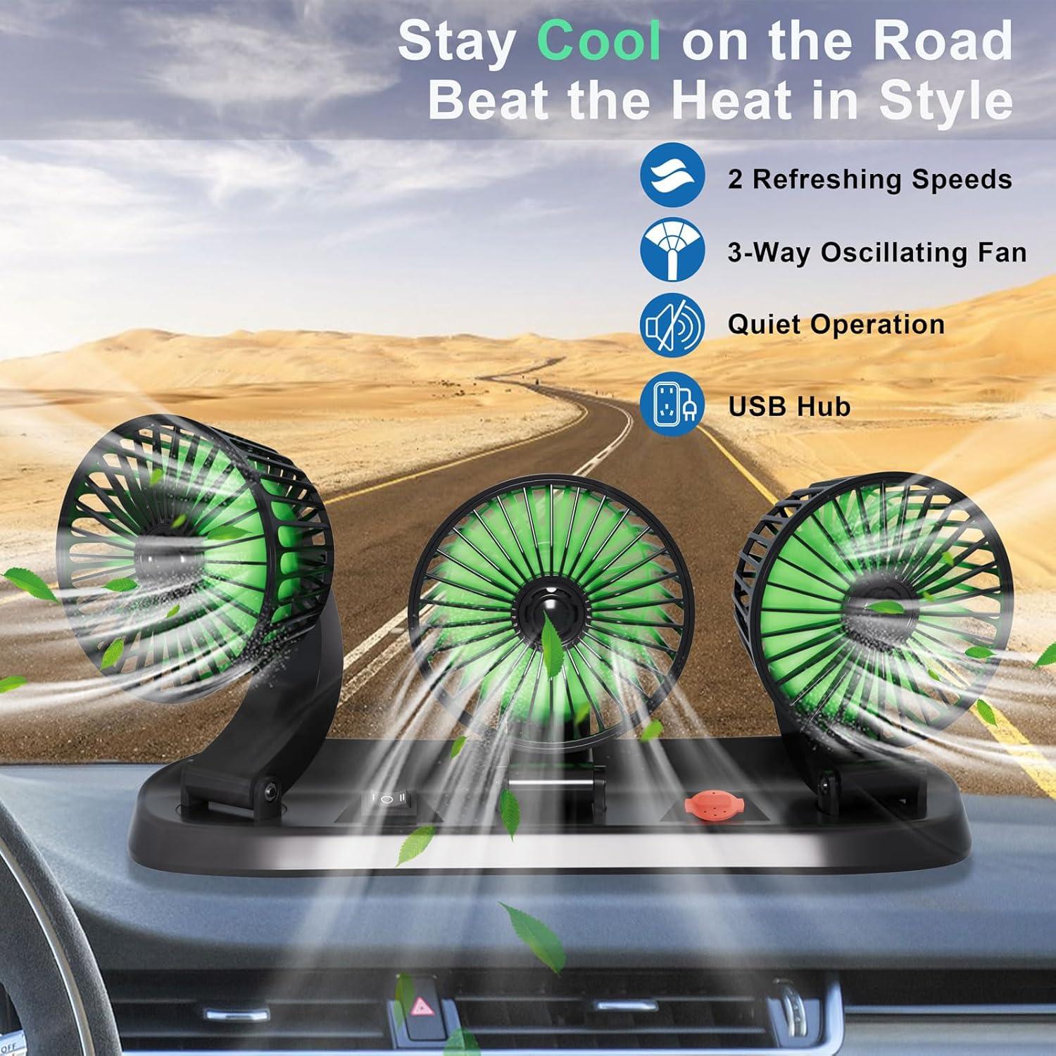 Ventilador de Coche USB Moqidong 3 Cabezas 360° Silencioso