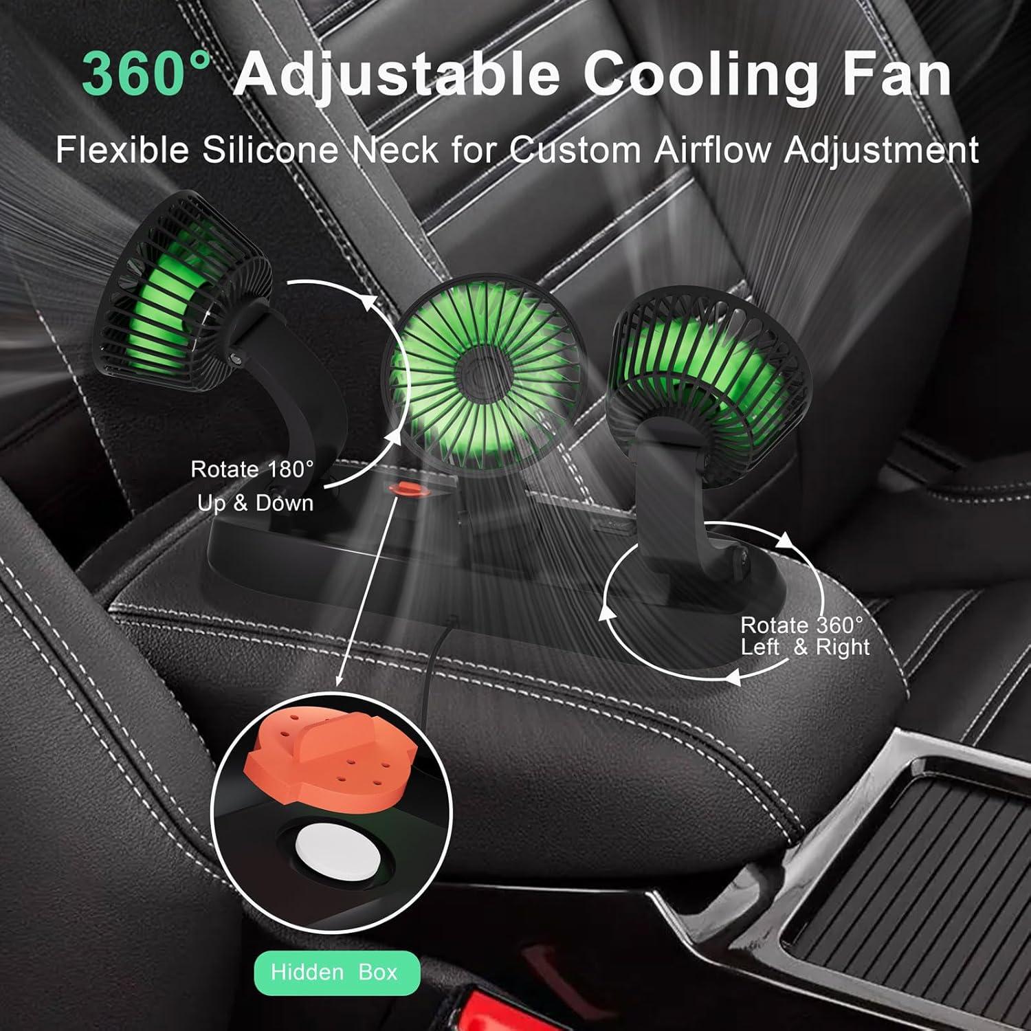 Ventilador de Coche USB Moqidong 3 Cabezas 360° Silencioso
