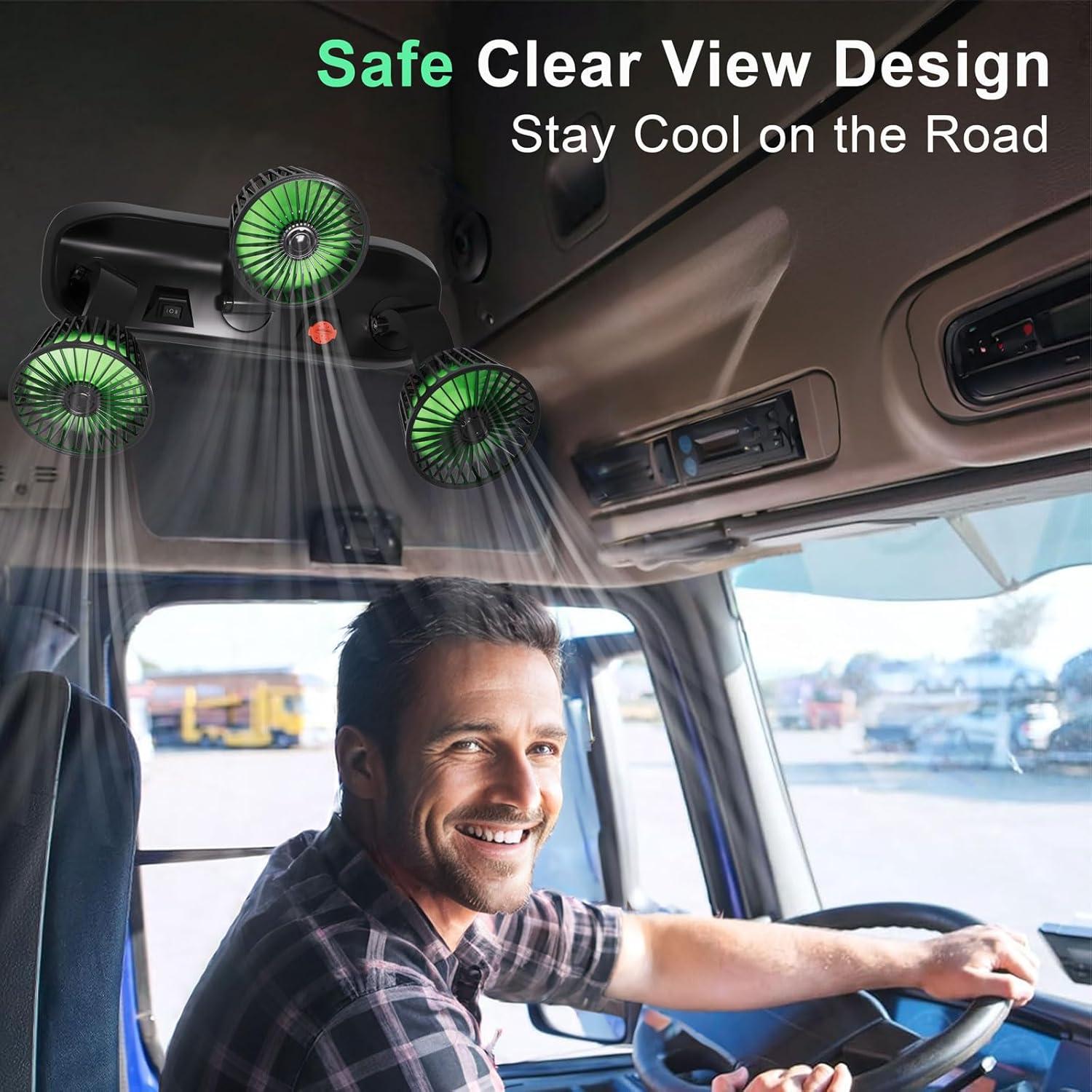 Ventilador de Coche USB Moqidong 3 Cabezas 360° Silencioso