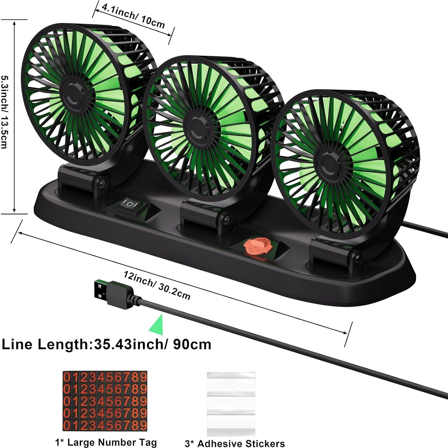 Ventilador de Coche USB Moqidong 3 Cabezas 360° Silencioso