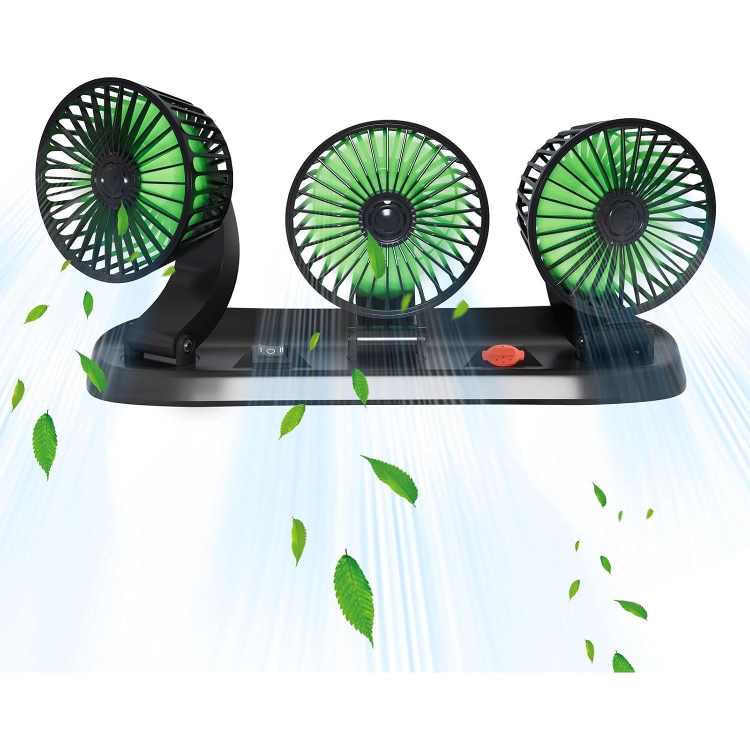 Ventilador de Coche USB Moqidong 3 Cabezas 360° Silencioso