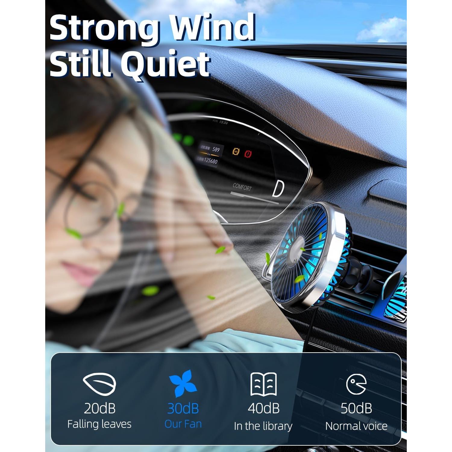 Ventilador de Coche DICMKY USB 360° Silencioso con Luz