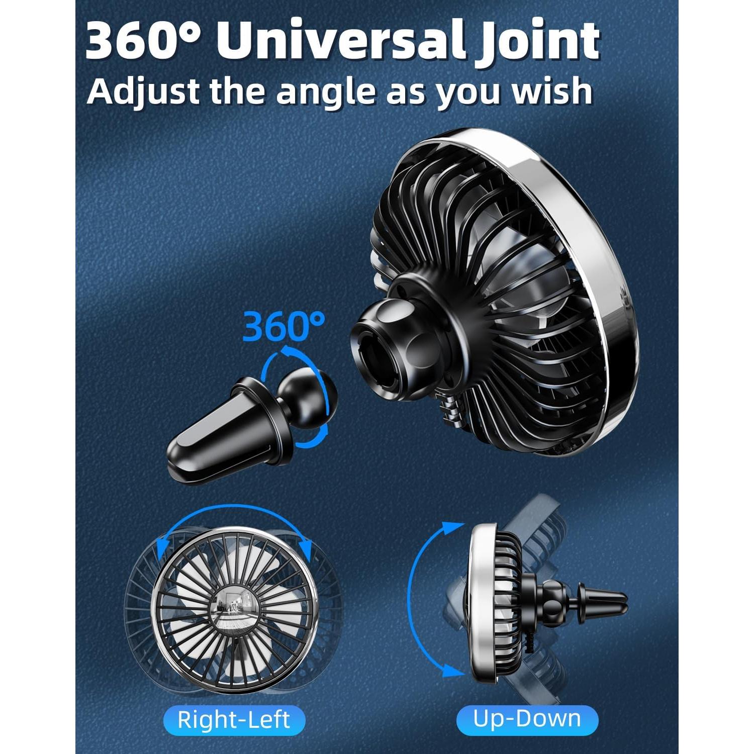 Ventilador de Coche DICMKY USB 360° Silencioso con Luz