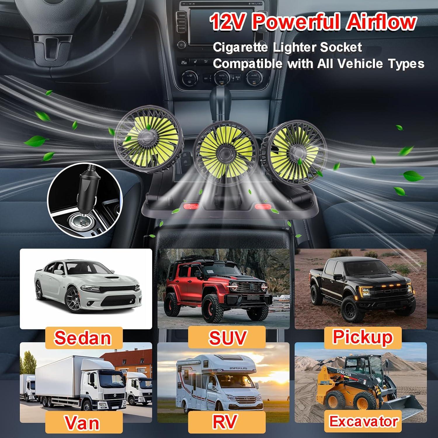 Ventilador de Coche Dicross Triple Cabeza 12V Silencioso