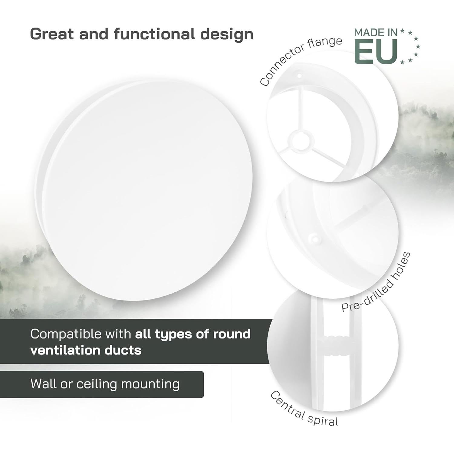Difusor de Aire Circular 15.24 cm Vent Systems - Plástico Blanco Ajustable
