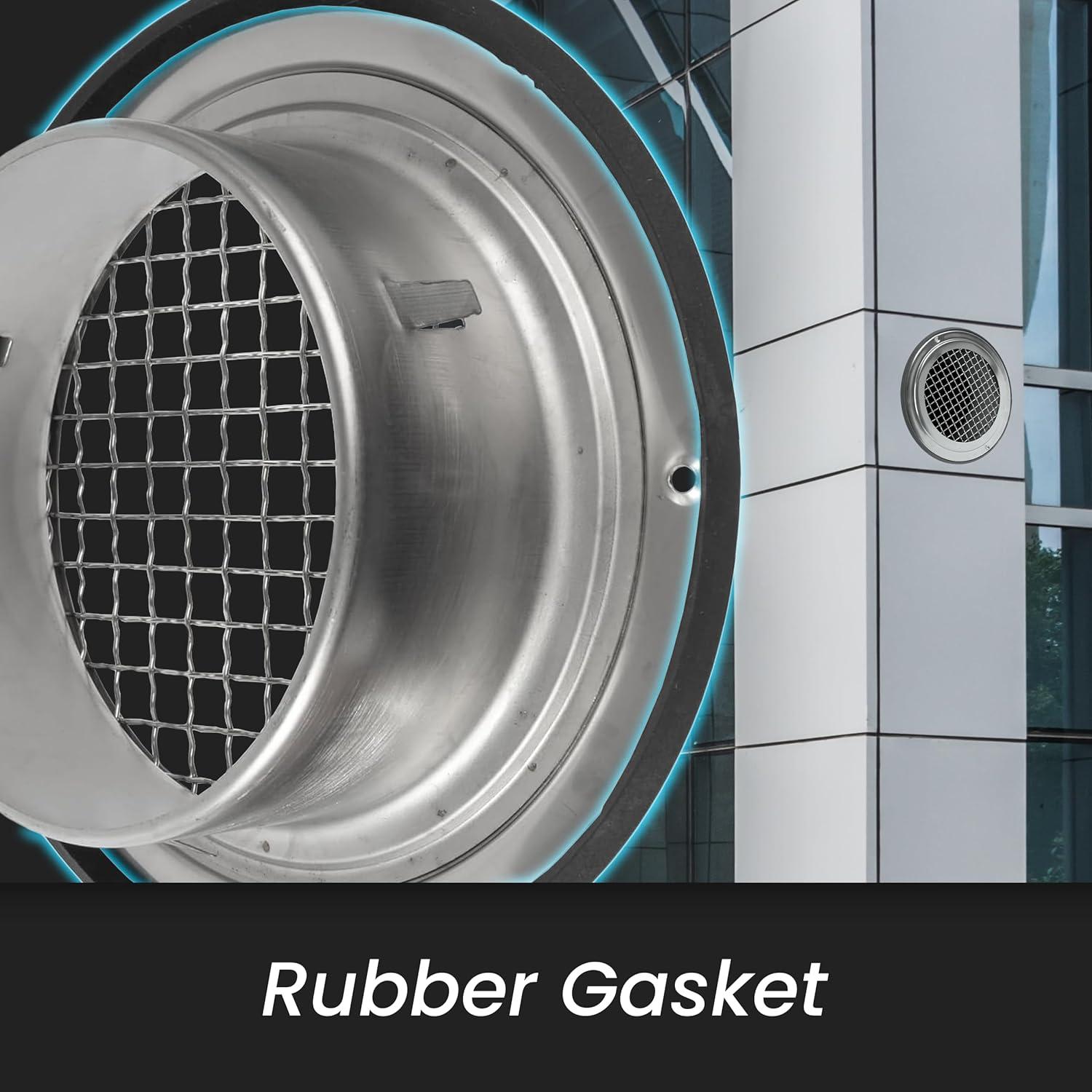 Repa Market 4" Inch Stainless Steel Soffit Vent Cover with Flange for HVAC Systems - Indoor-Outdoor, Intake-Exhaust Ventilation Guard with Rubber Gasket Seal - Duct Cover with Steel Mesh Screen