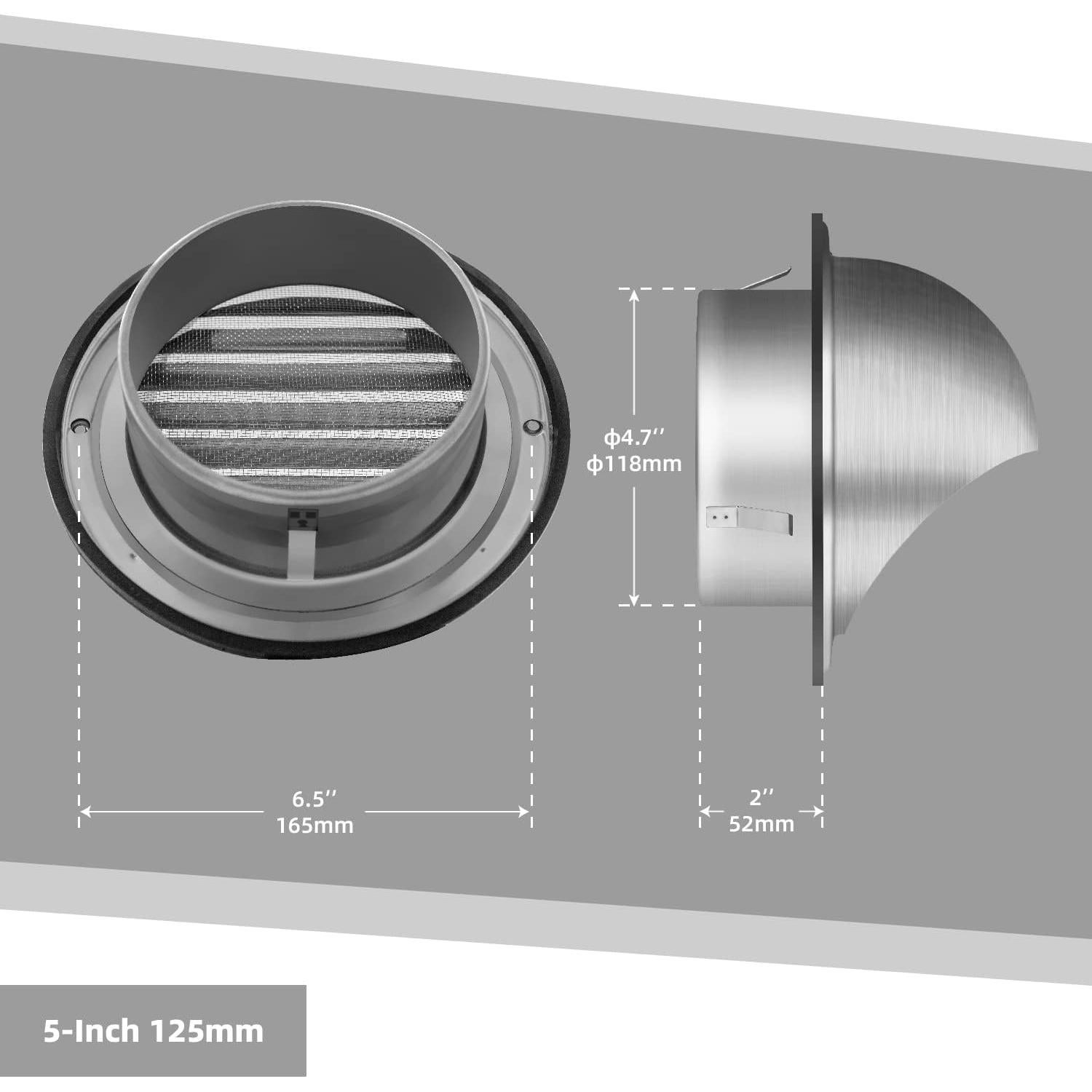 Cubierta de Ventilación de Secadora FRESH SPEED 5 Pulgadas Acero Inoxidable