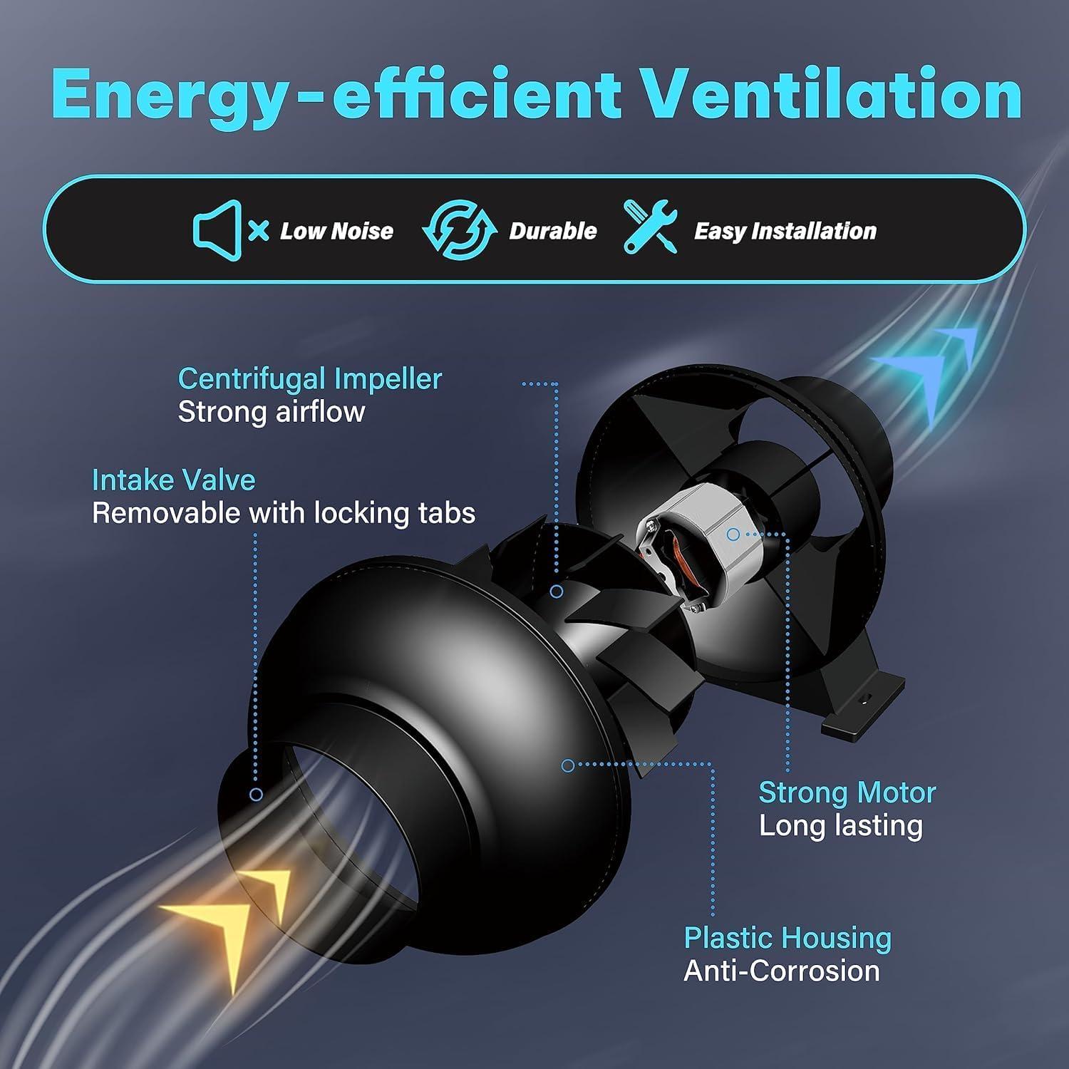Ventilador de Conducto Inline Simple Deluxe 4" 195 CFM Negro