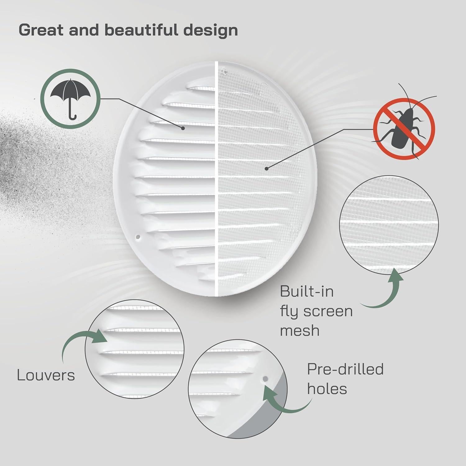 Rejilla de Ventilación Redonda 6" Vent Systems - Paquete de 2 - Blanco