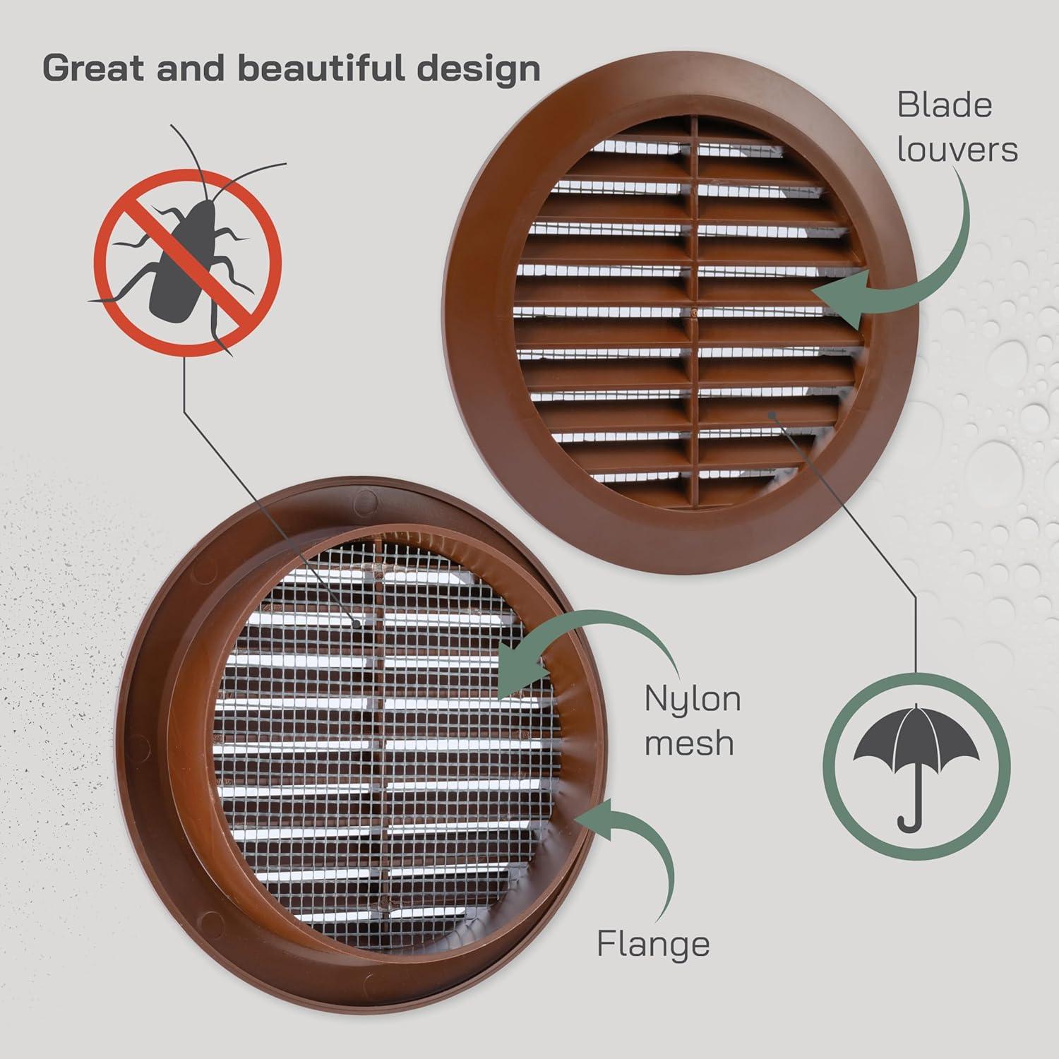 Rejillas de Ventilación Redondas 10.16 cm Marrón - Paquete de 5