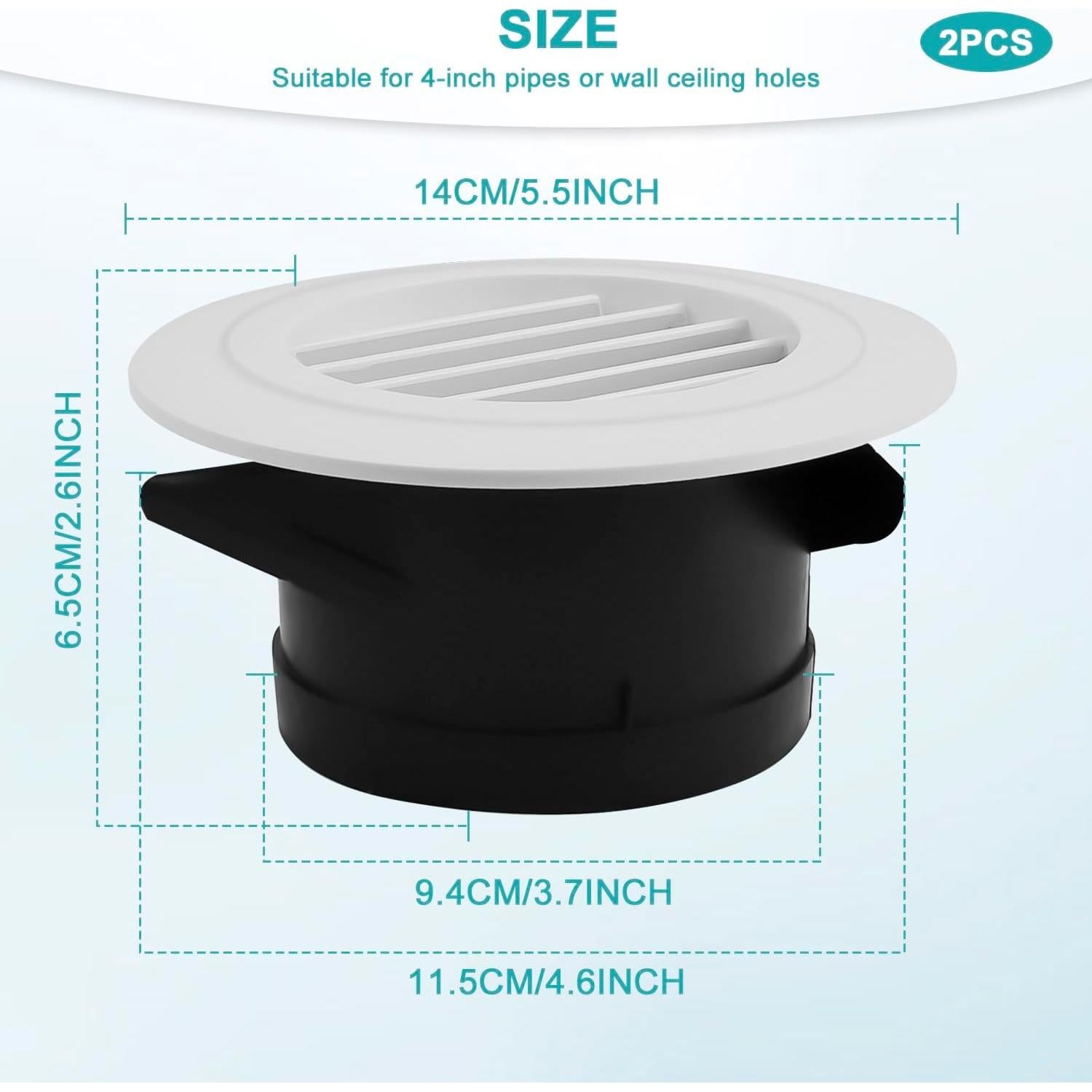 Rejillas de Soffit Negras 4 Pulgadas - 2 Pcs Ventilación ABS