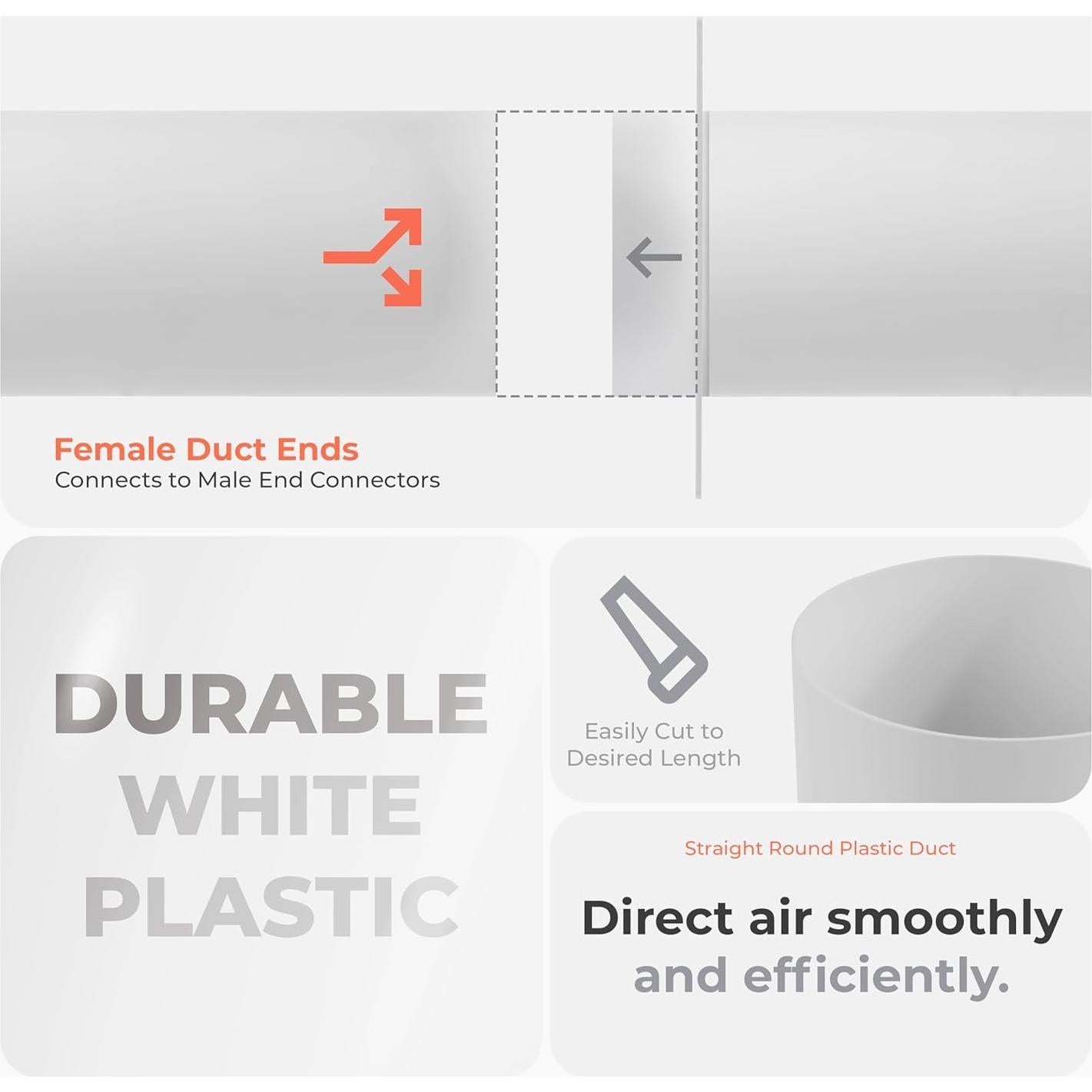 Conducto de Ventilación Redondo Recto 15 cm x 30 cm Plástico HVAC OV