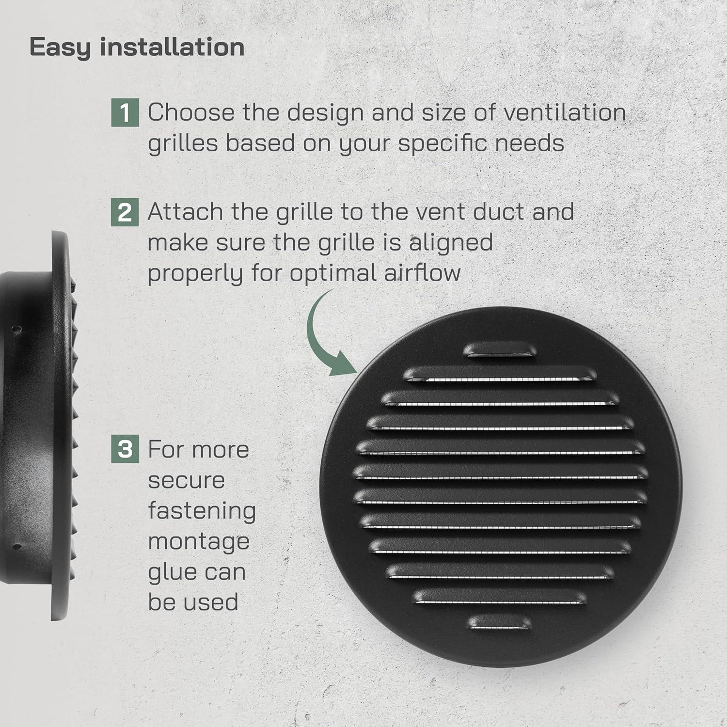 Rejilla de Ventilación Circular 15.24 cm Vent Systems Negra