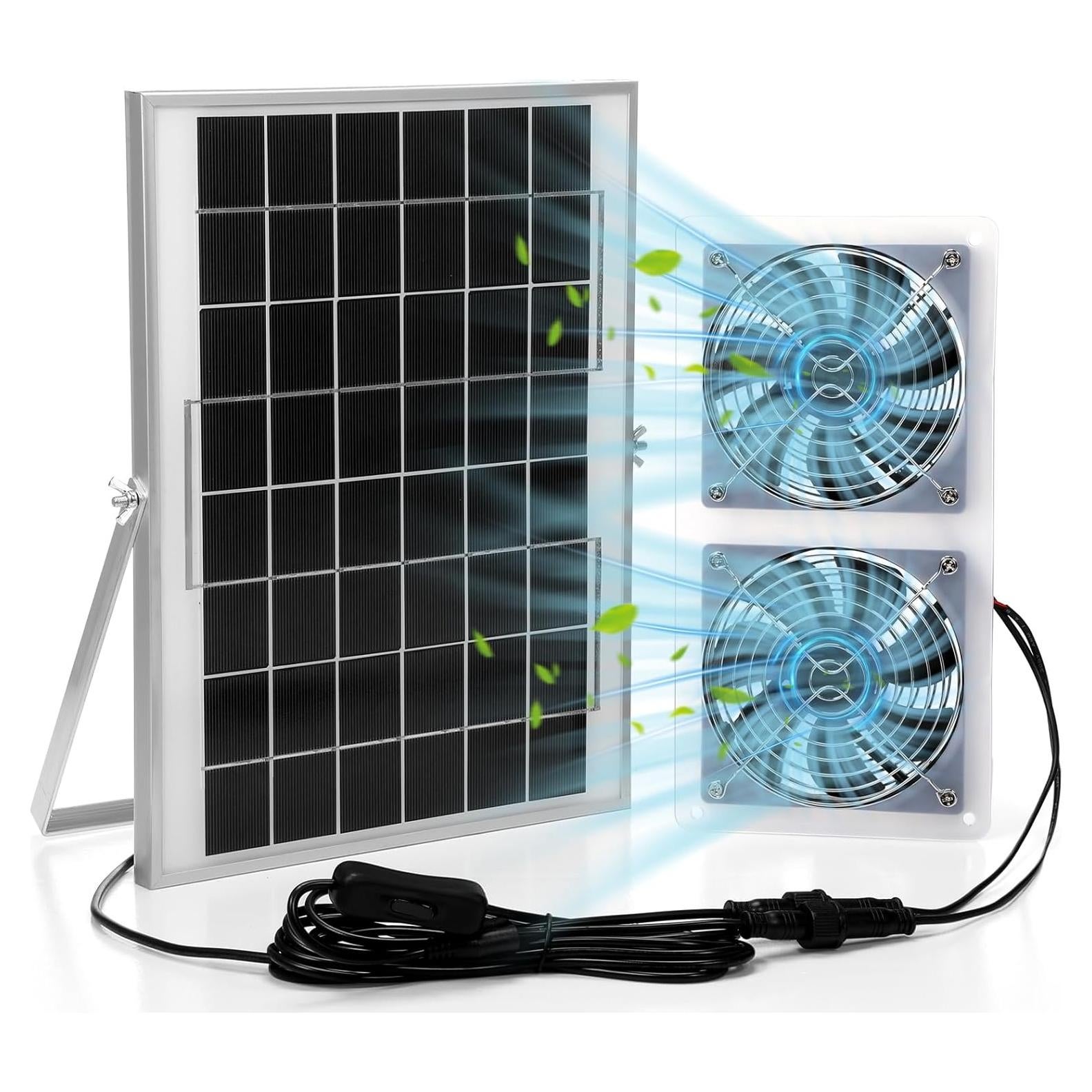 Kit Ventilador Solar Glooglitter 10W Doble para Invernadero