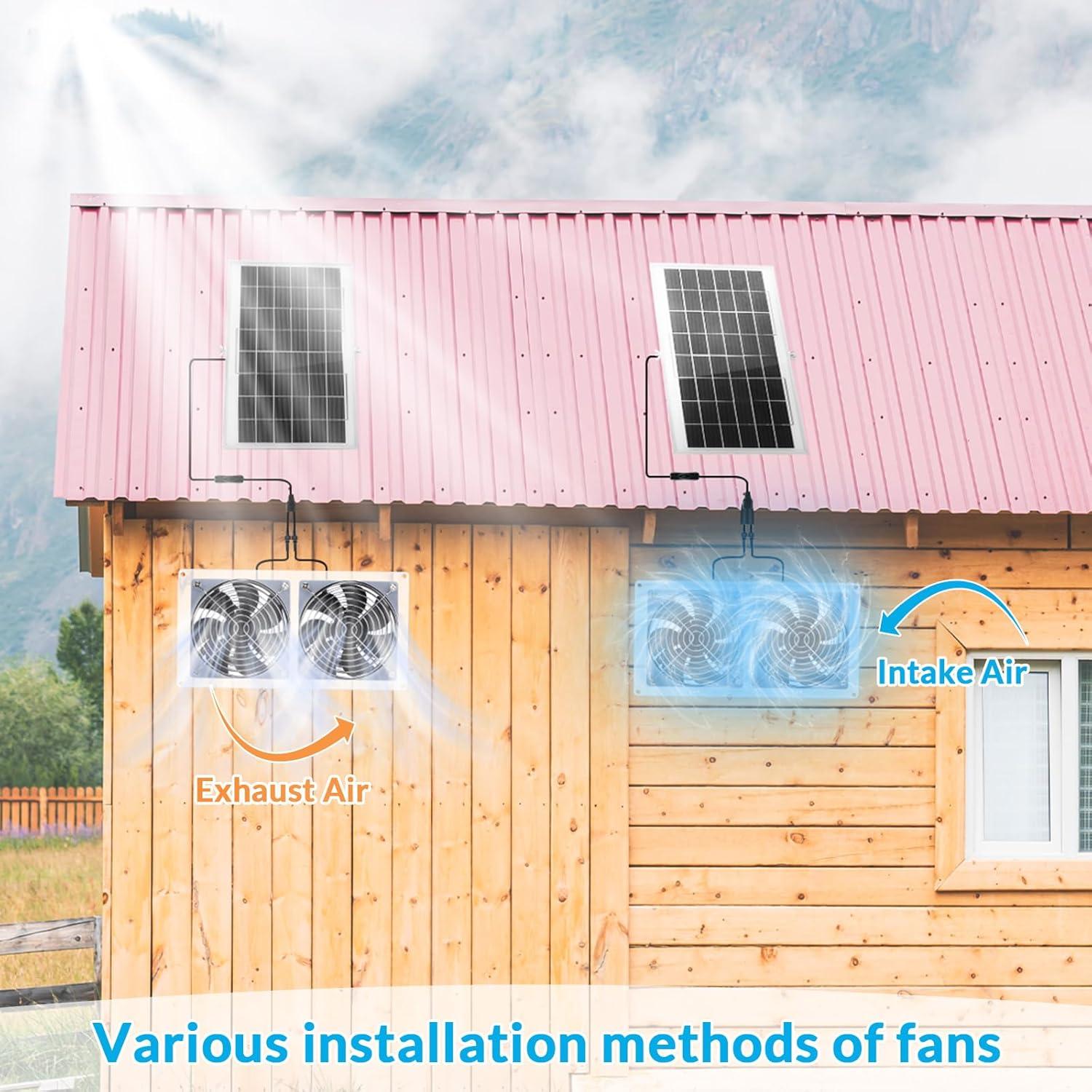 Kit Ventilador Solar Glooglitter 10W Doble para Invernadero