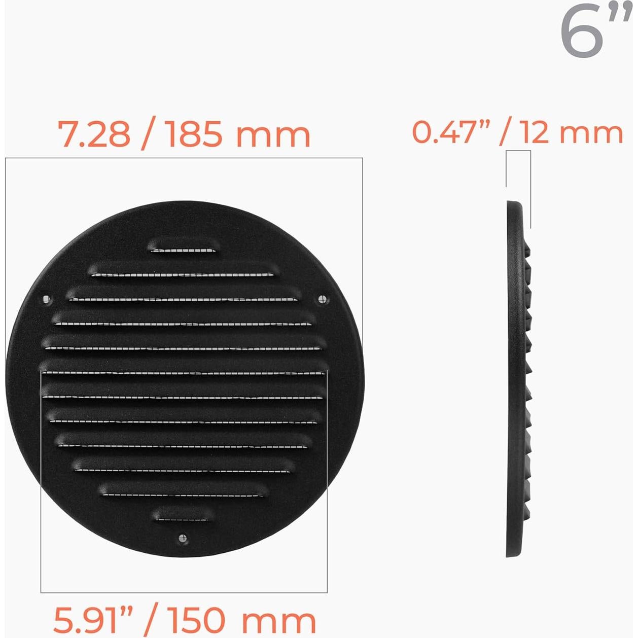Cubierta de Ventilación Redonda 18.5cm Acero Inoxidable Negro - 5 Pzas
