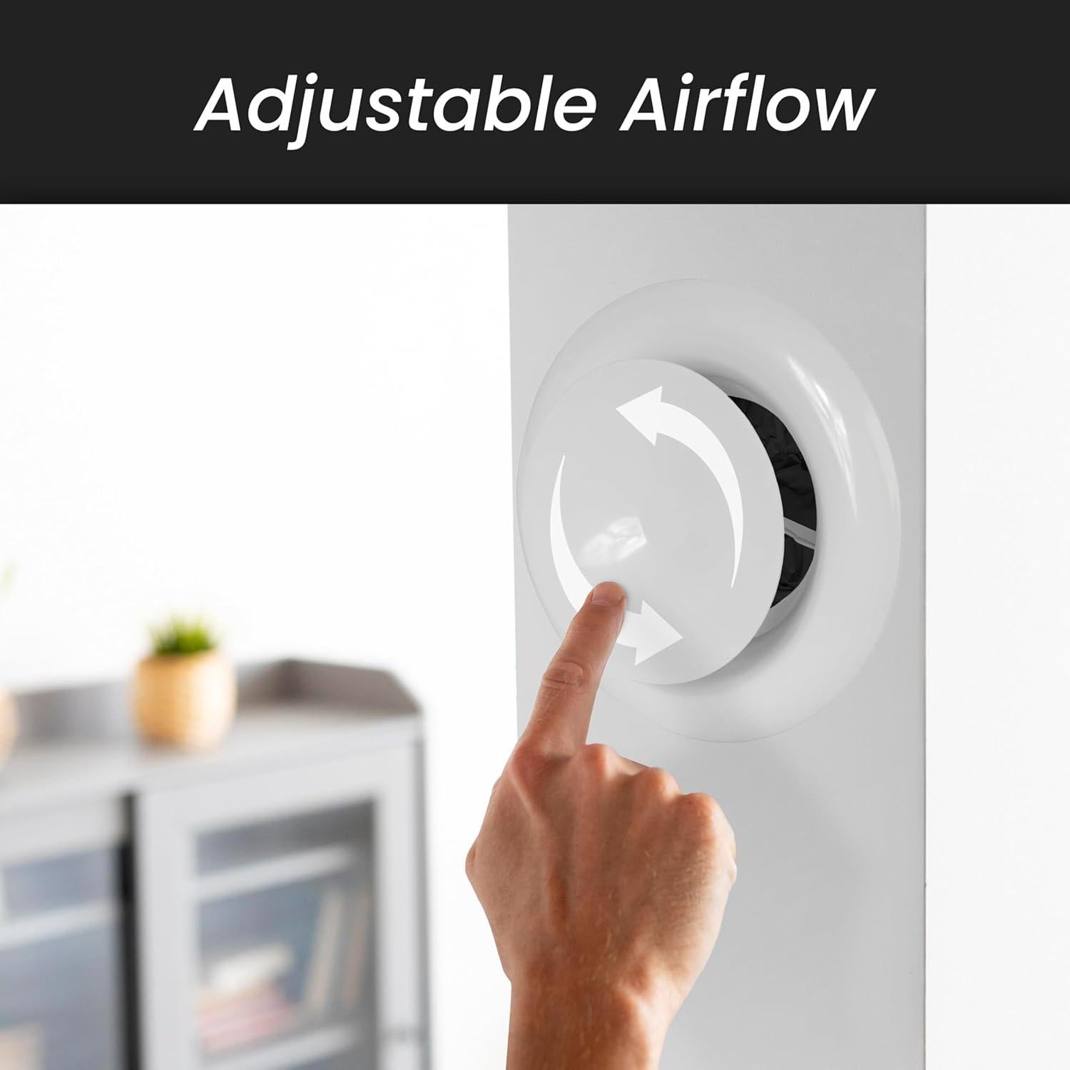 Repa Market ø4" Inch White Steel Air Supply Diffuser - Adjustable Valve for Optimal Airflow - Quiet Air Intake - Exhaust Ventilation - Round Ducting Terminations - Curved Opening - Classic Design