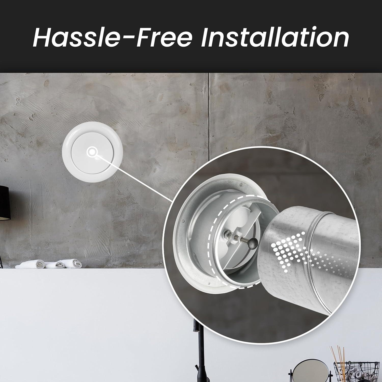 Repa Market ø4" Inch White Steel Air Supply Diffuser - Adjustable Valve for Optimal Airflow - Quiet Air Intake - Exhaust Ventilation - Round Ducting Terminations - Curved Opening - Classic Design