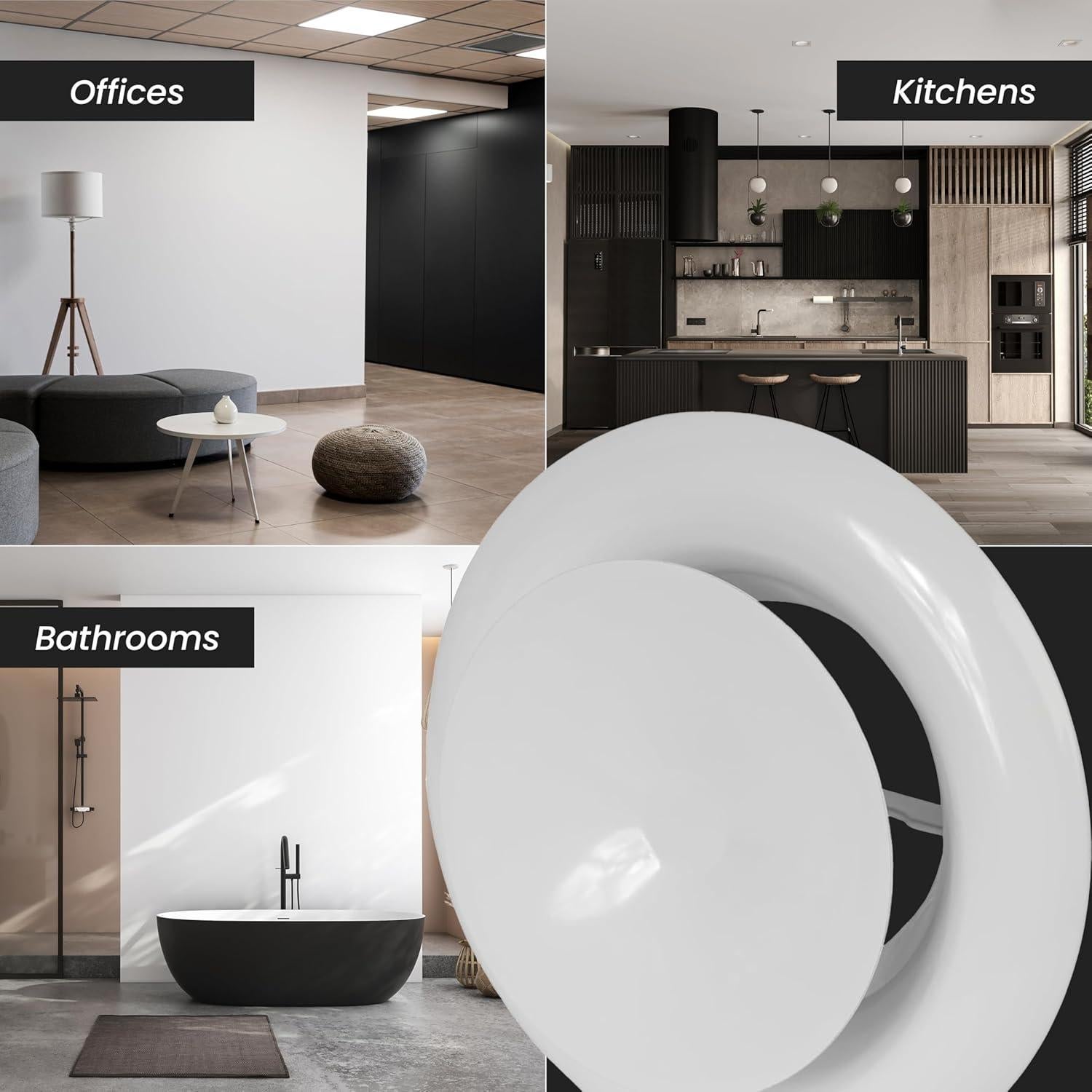 Repa Market ø4" Inch White Steel Air Supply Diffuser - Adjustable Valve for Optimal Airflow - Quiet Air Intake - Exhaust Ventilation - Round Ducting Terminations - Curved Opening - Classic Design