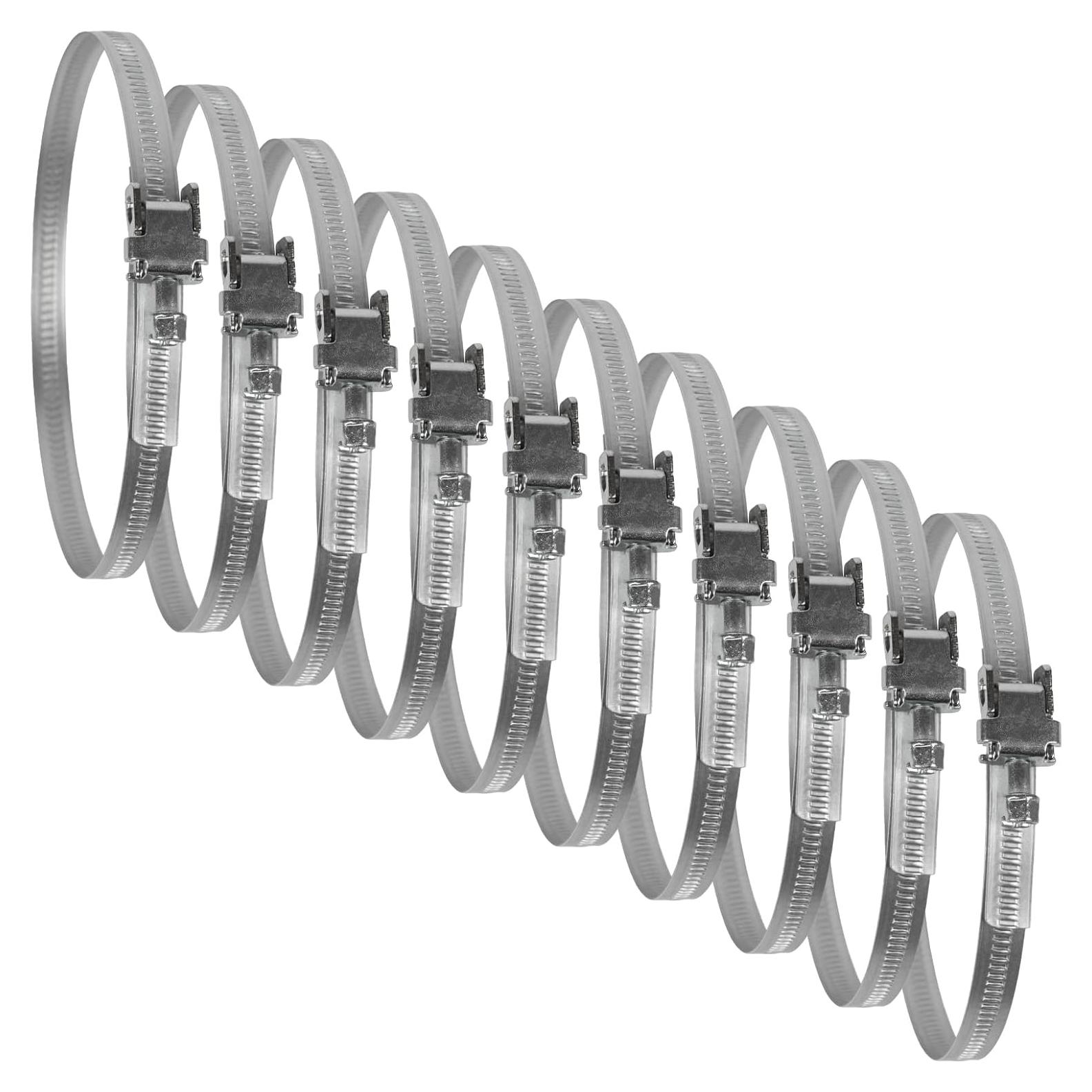 4" Inch Ducting Clamp - 10 Pieces of Adjustable Galvanized Steel Duct Hose Clamps with Worm Gear - Wide Diameter Range Fastener for Flexible Ducting (Pack of 10)