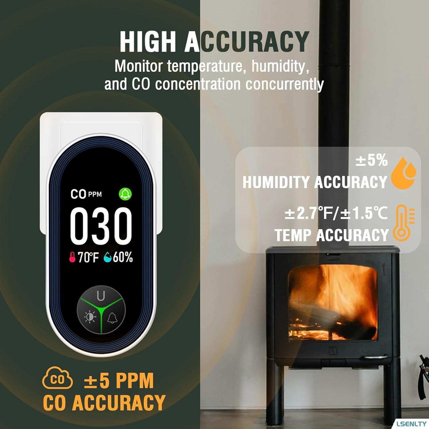 Detector de Monóxido de Carbono Enchufable LSENLTY 2 Piezas