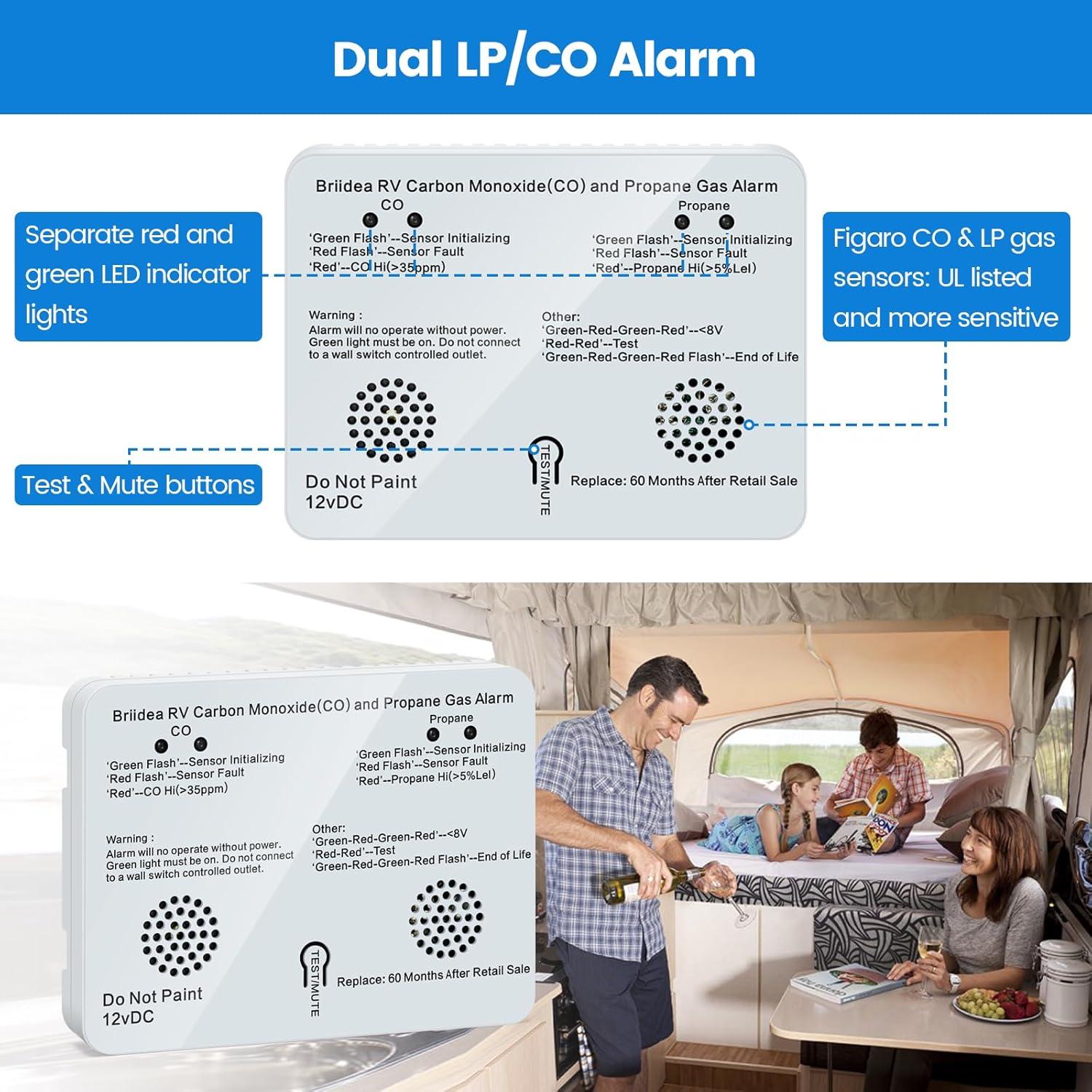 Alarma Dual de Monóxido de Carbono y Gas Propano Briidea 12V