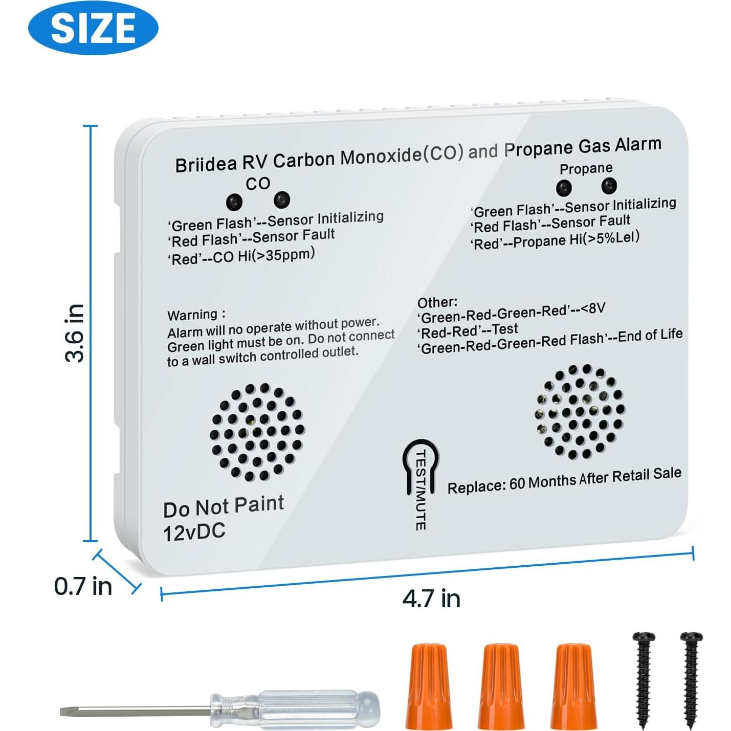 Alarma Dual de Monóxido de Carbono y Gas Propano Briidea 12V