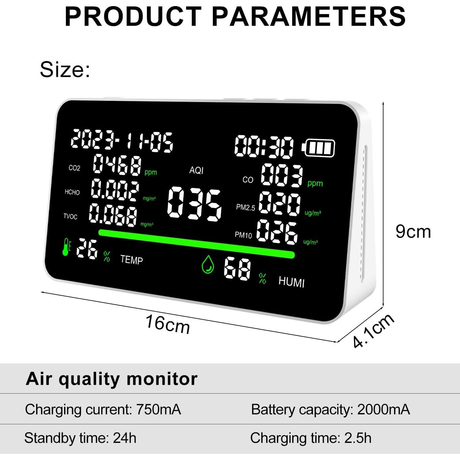 Monitor de Calidad del Aire MGNBDY AIR-11-1 11-en-1 Portátil