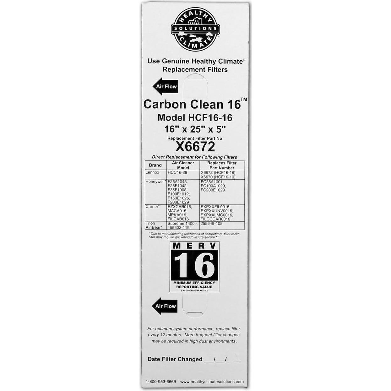 Filtro de Aire MERV 16 Lennox X6672 Carbon Clean - Paquete de 2