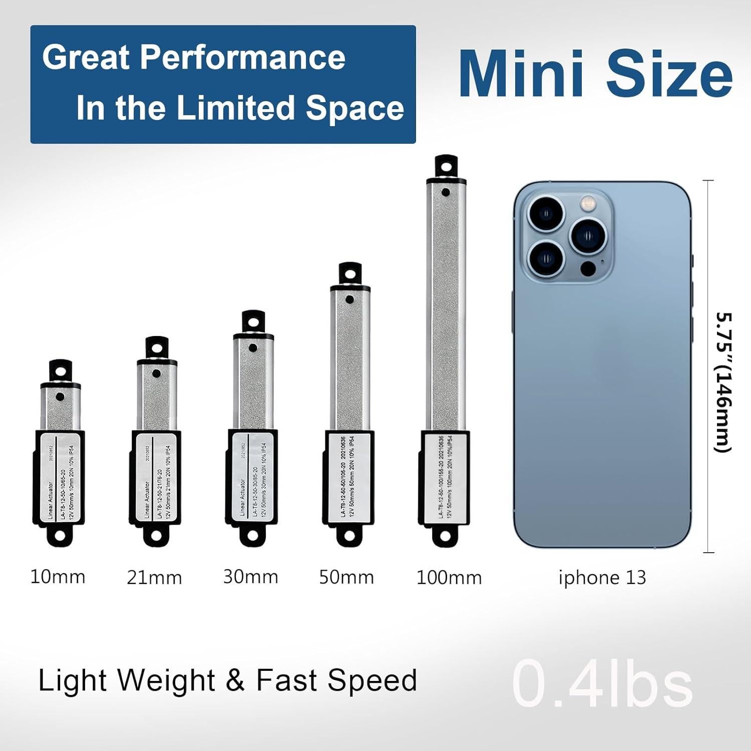 Actuador Lineal Eléctrico Mini DC 30mm 12V - 2.04kg 50mm/s