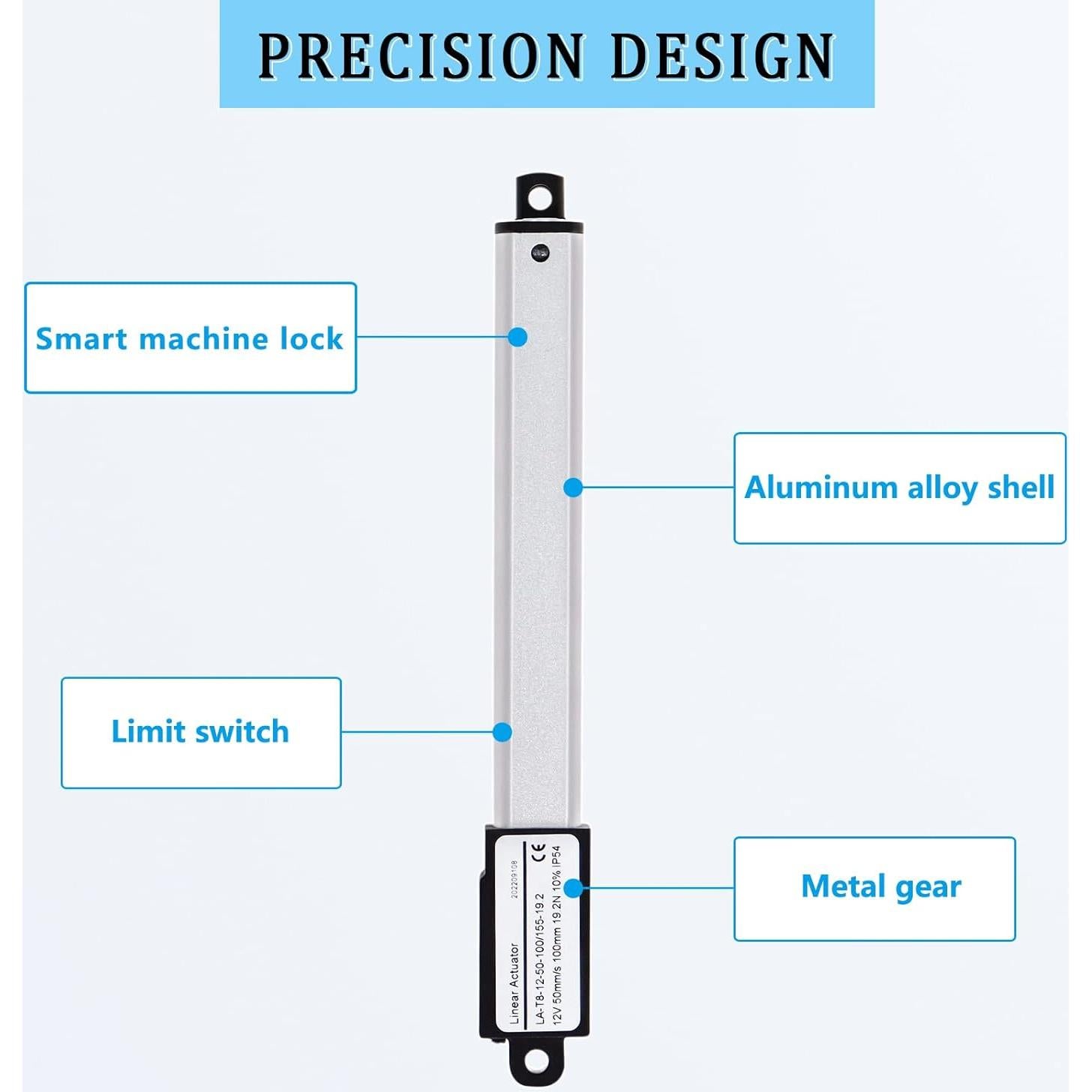 Mini Actuador Lineal Eléctrico 100mm 12V Poweka - 19.2N