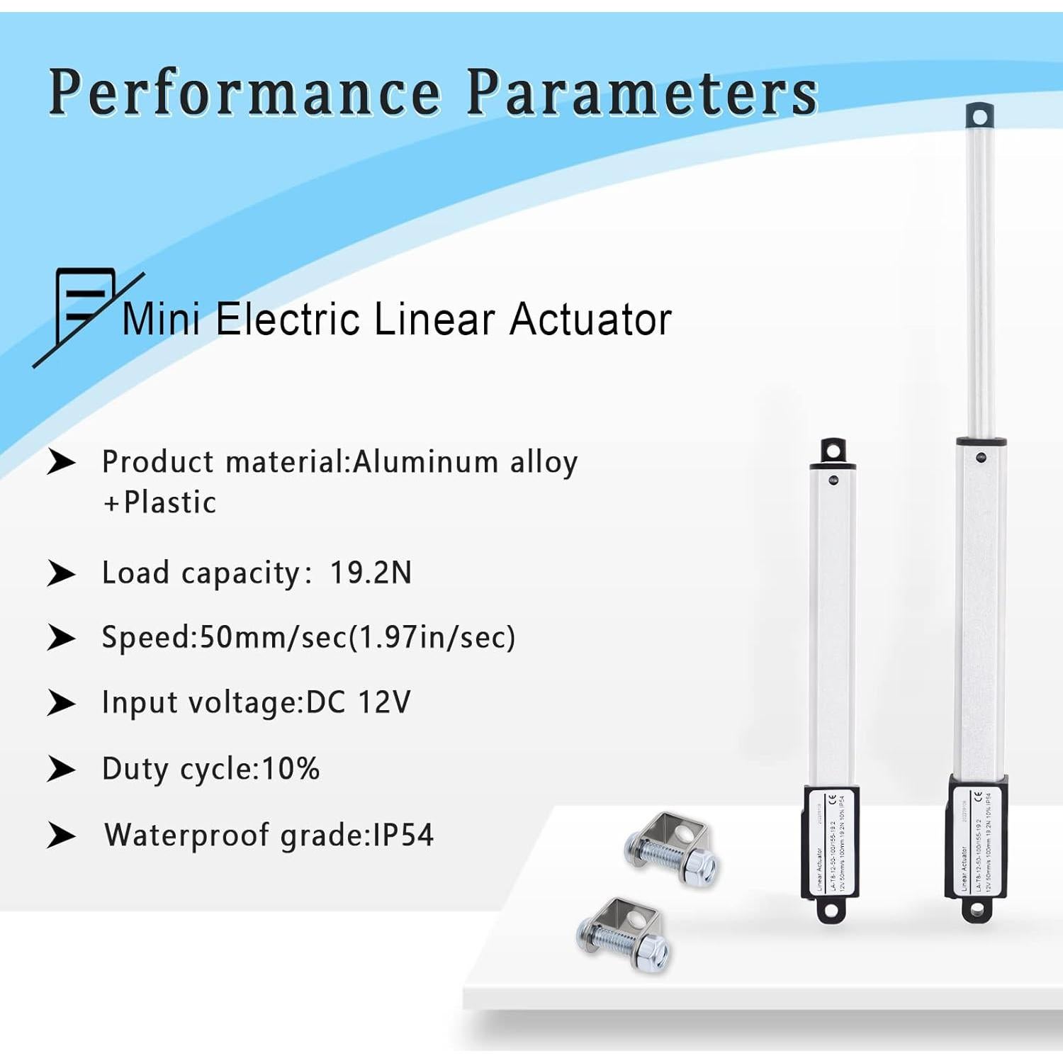 Mini Actuador Lineal Eléctrico 100mm 12V Poweka - 19.2N