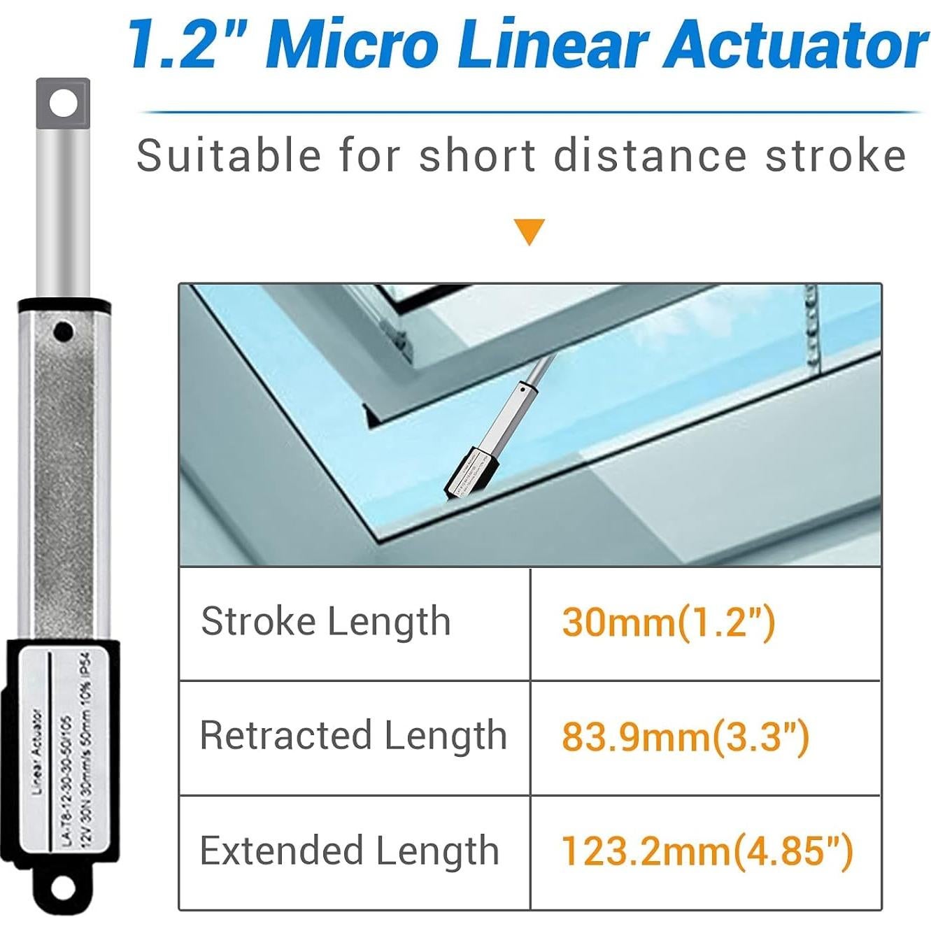 Actuador Lineal Micro Eléctrico 12V 3.05 cm 64N Impermeable