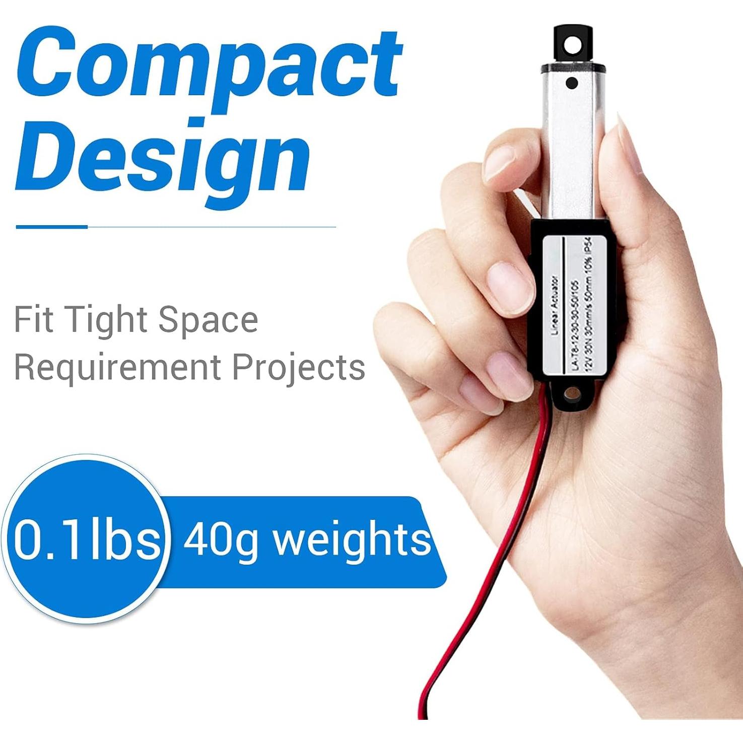 Actuador Lineal Micro Eléctrico 12V 3.05 cm 64N Impermeable