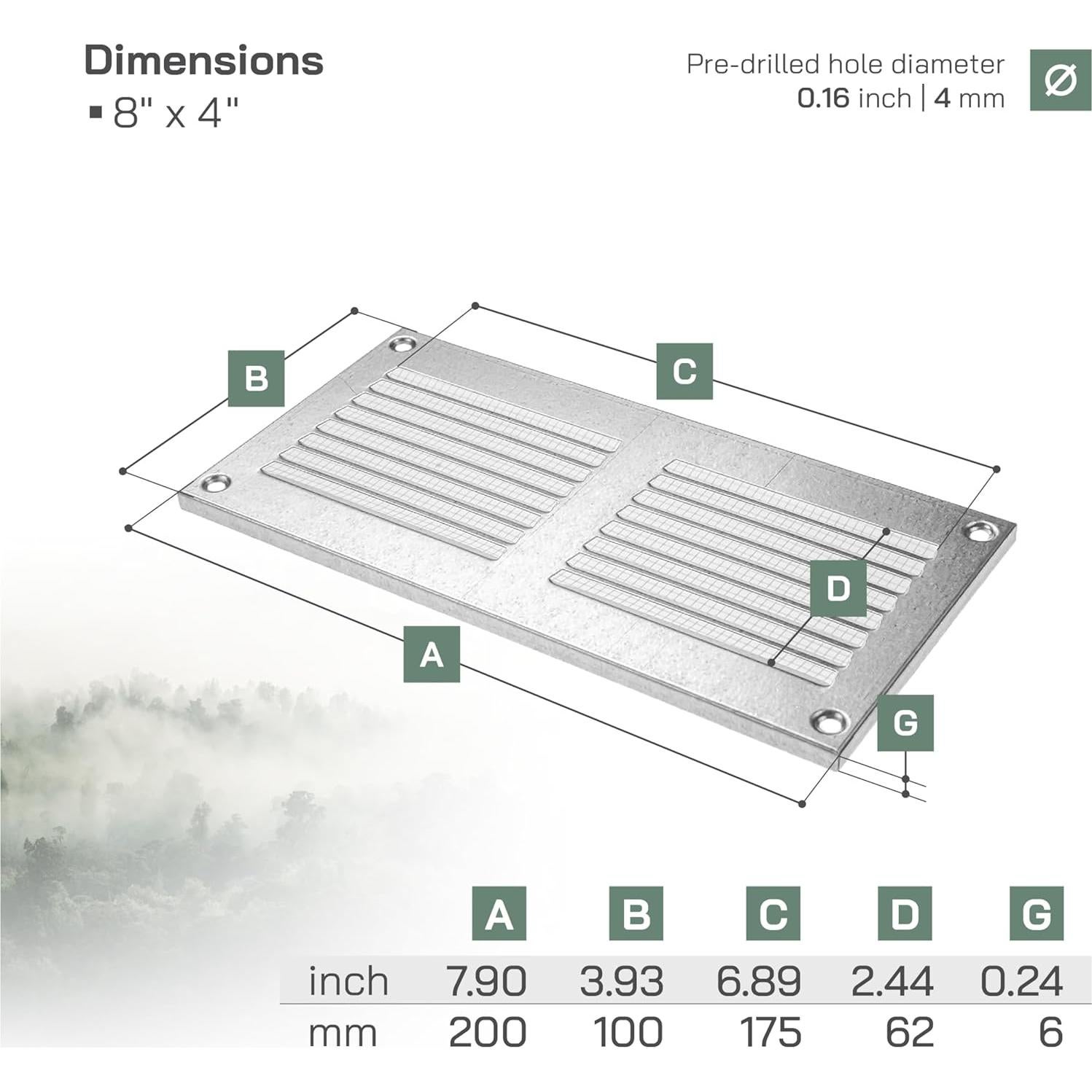 Cubierta de Ducto de Ventilación 20.1x9.9cm Galvanizada HVAC