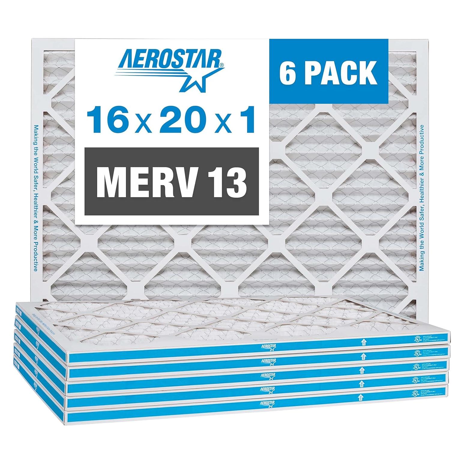 Filtros de Aire Plisados Aerostar 16x20x1 MERV 13 - Paquete de 6