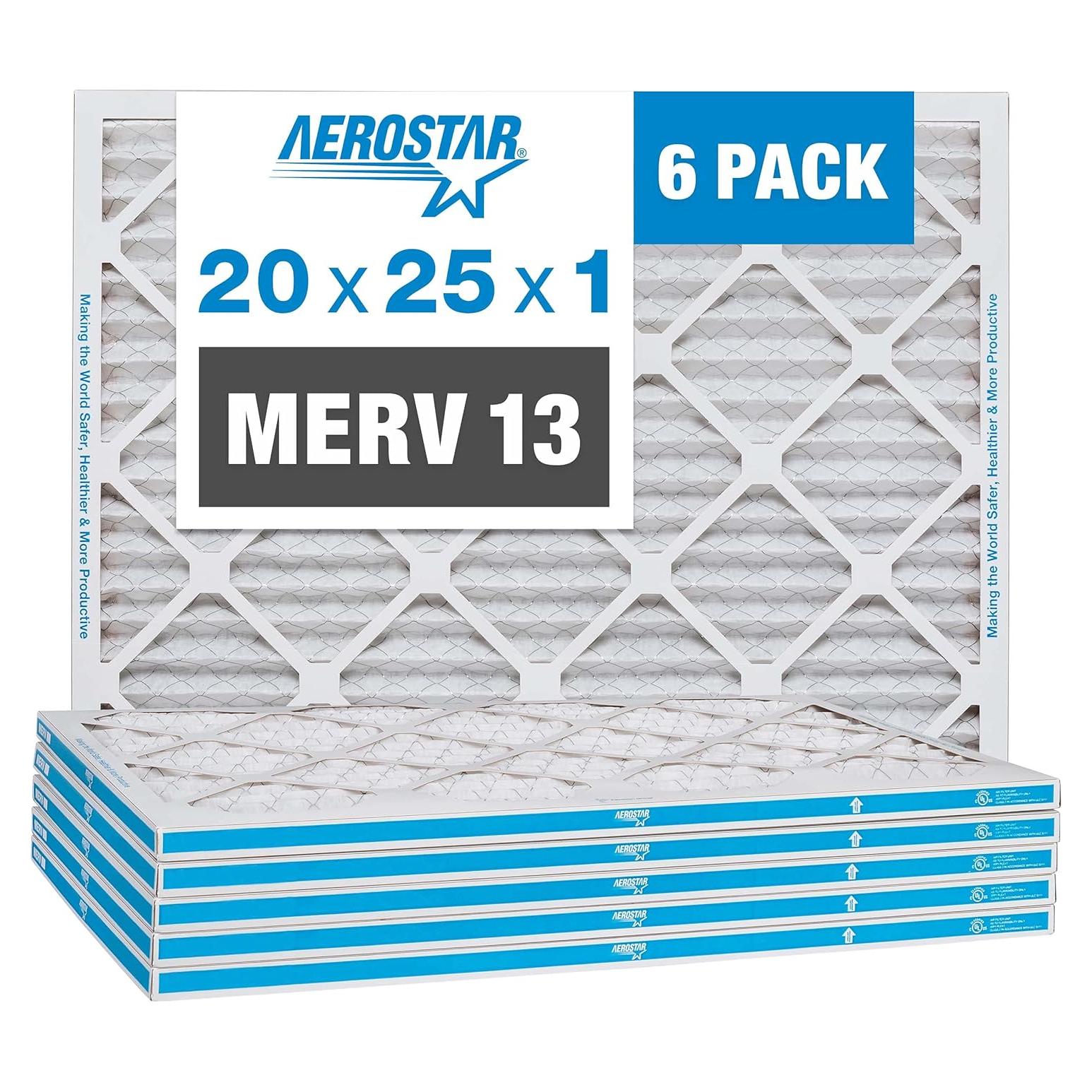 Filtros de Aire Plisados Aerostar 20x25x1 MERV 13 - 6 Pzas